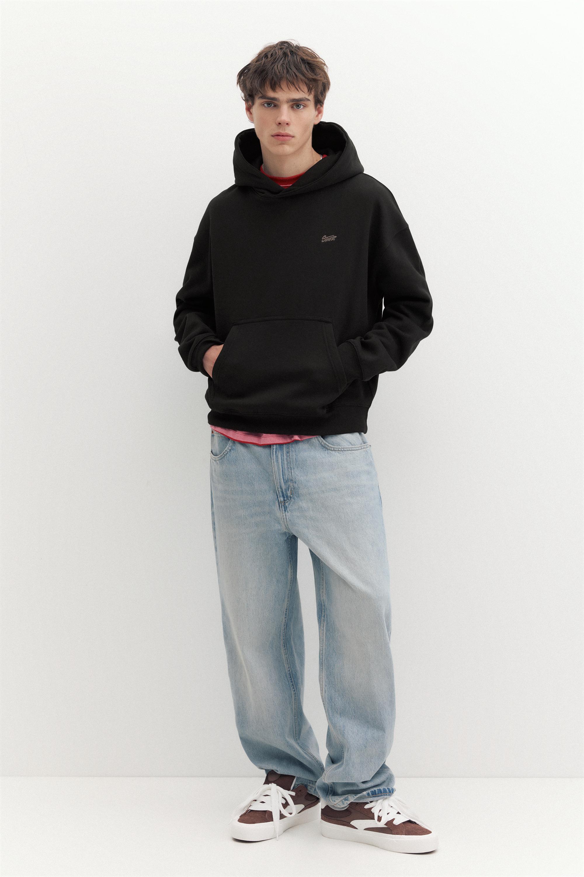 STWD logo boxy hoodie — Black