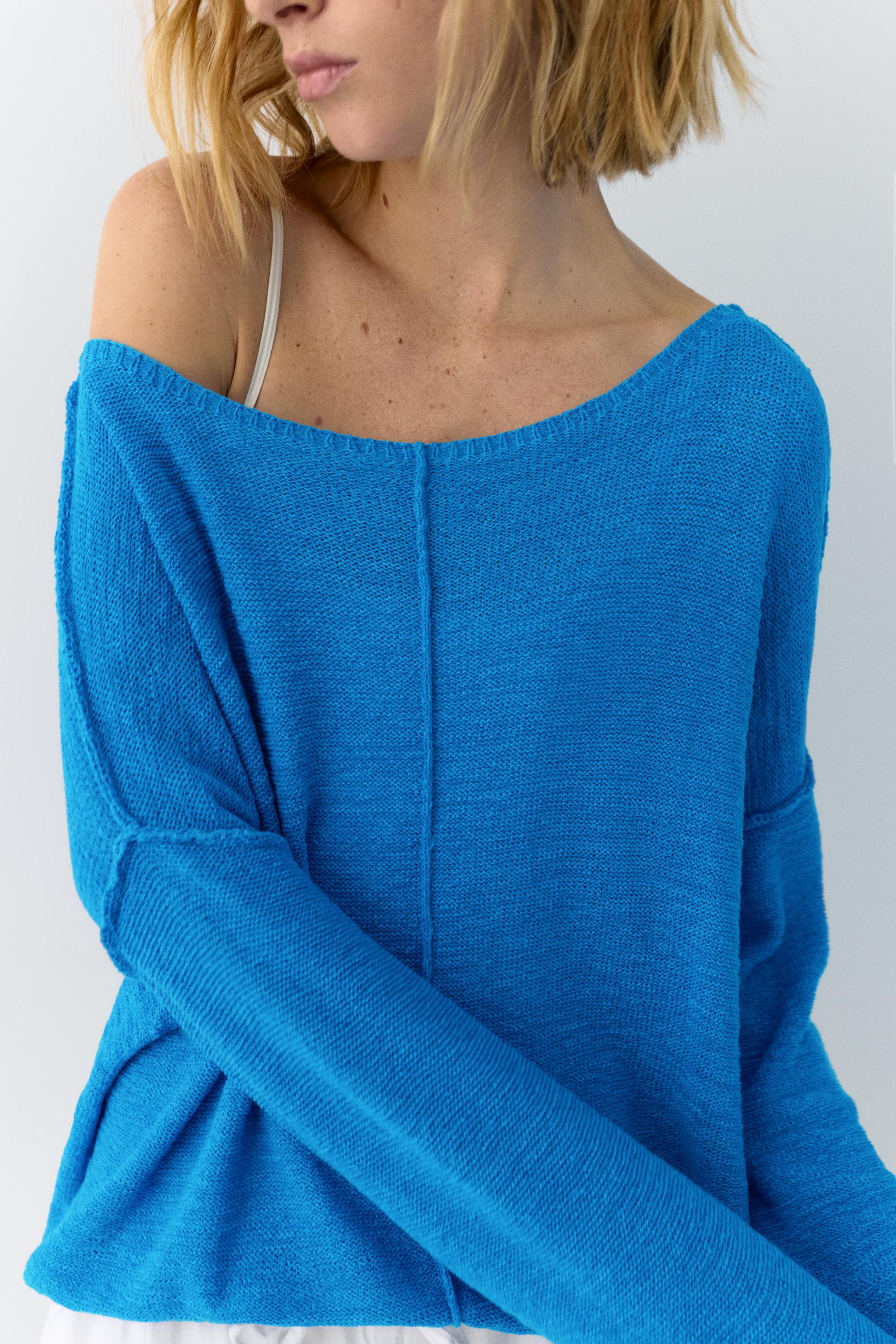 Asimetrik ince örgü kazak - Görsel 13