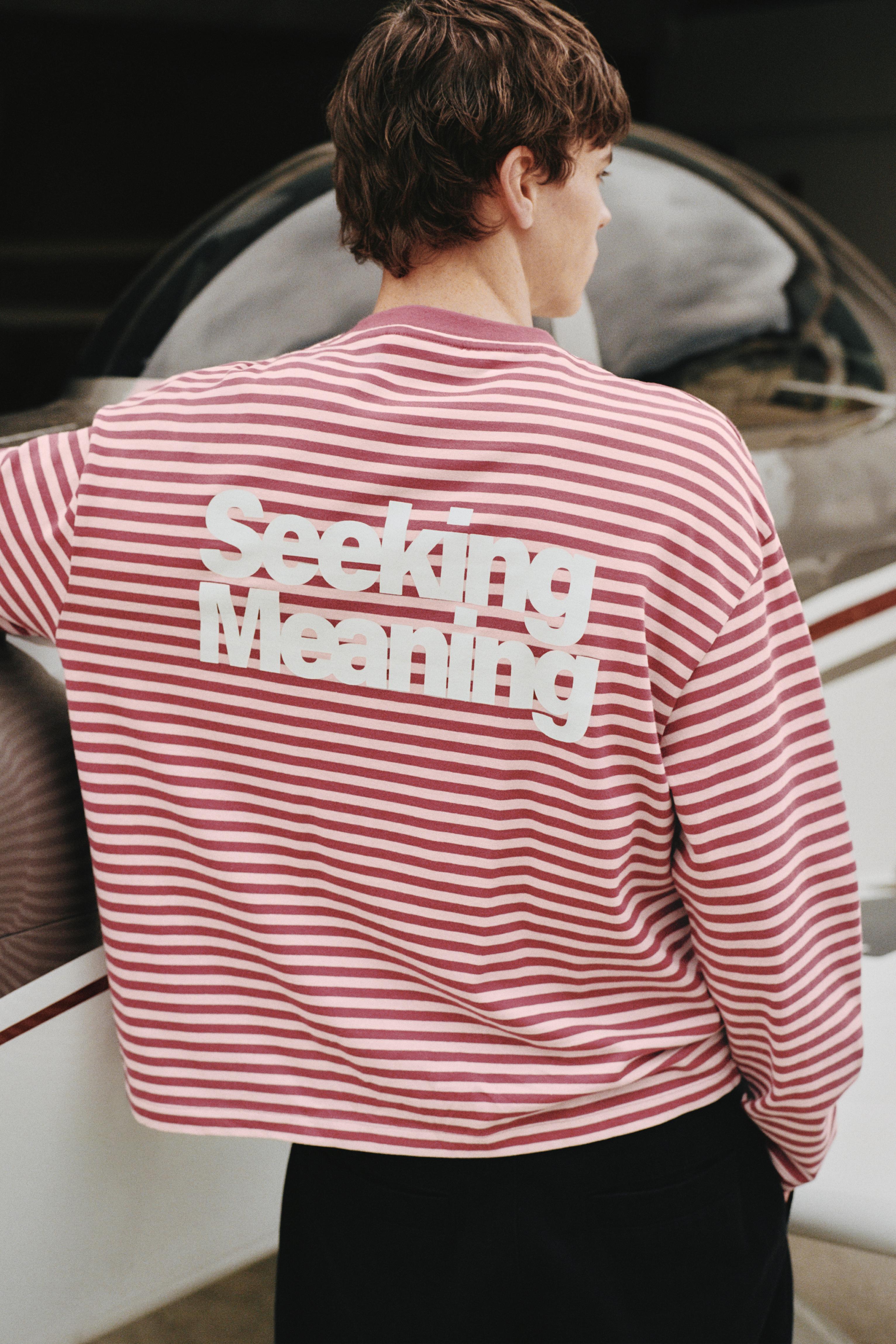 STWD striped text T-shirt — Burgundy