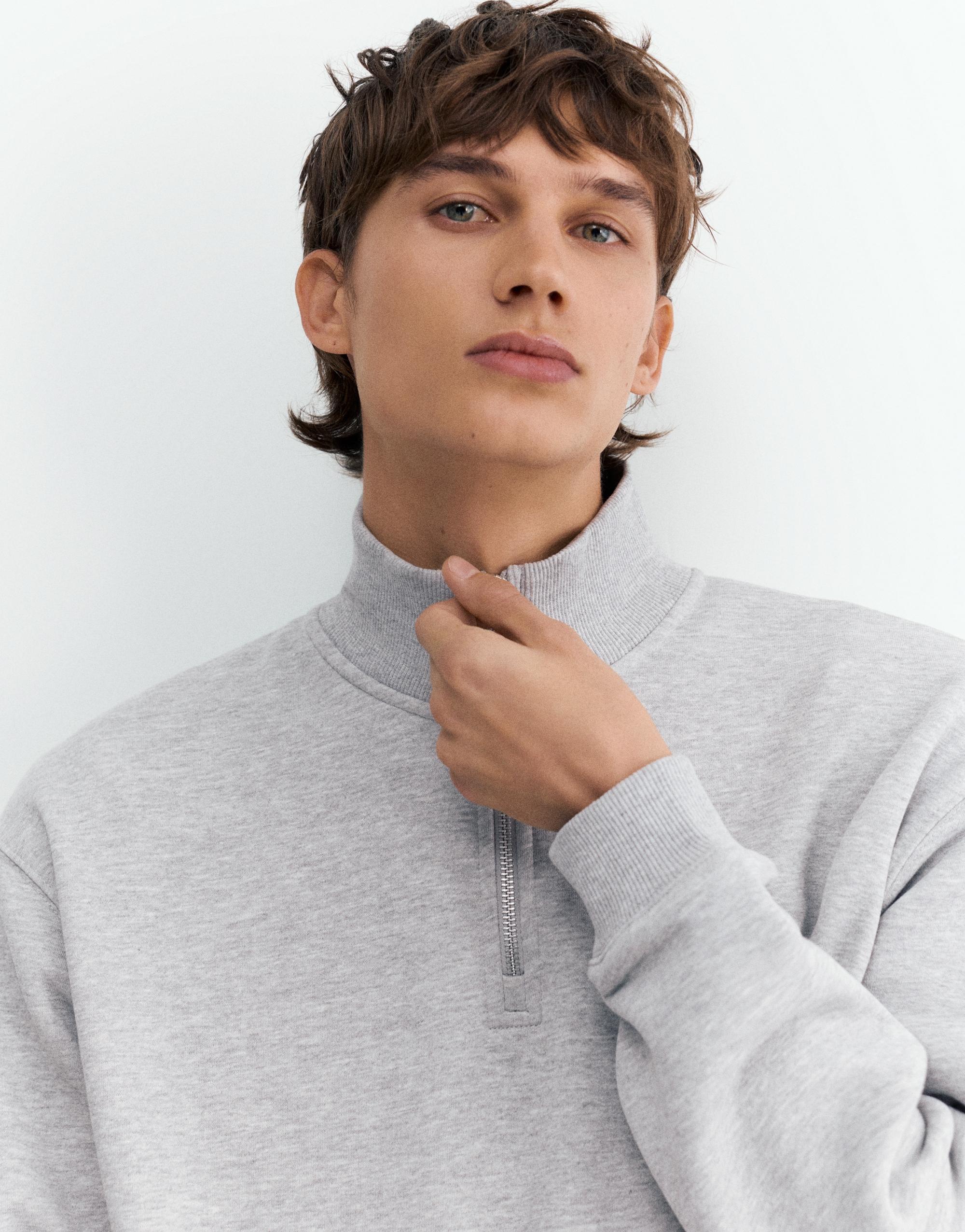 Quarter-zip sweatshirt — Grey marl