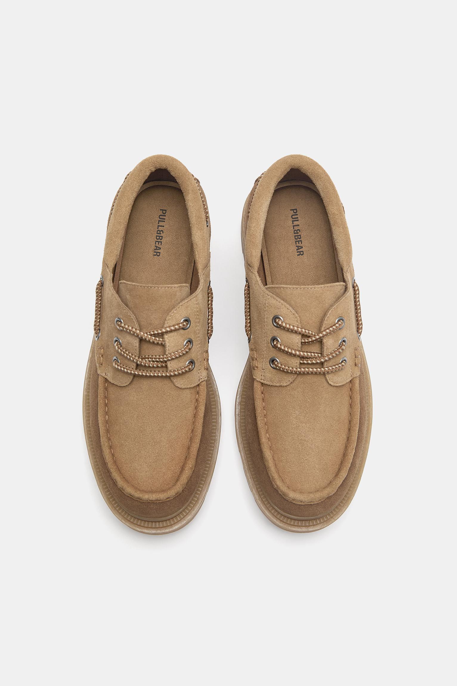 Chunky sole leather boat shoes — Brown