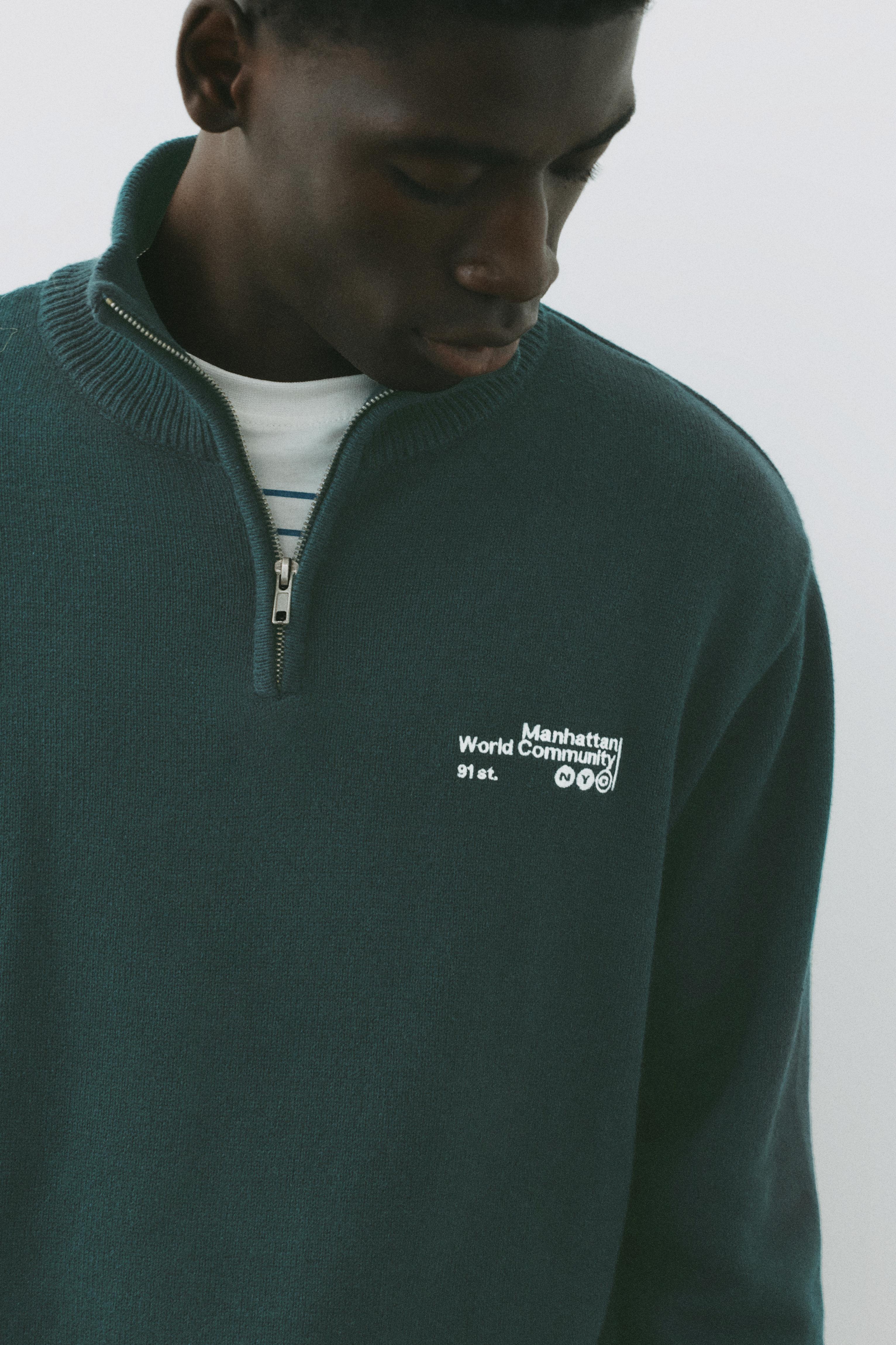 Embroidered quarter-zip sweatshirt — Dark green