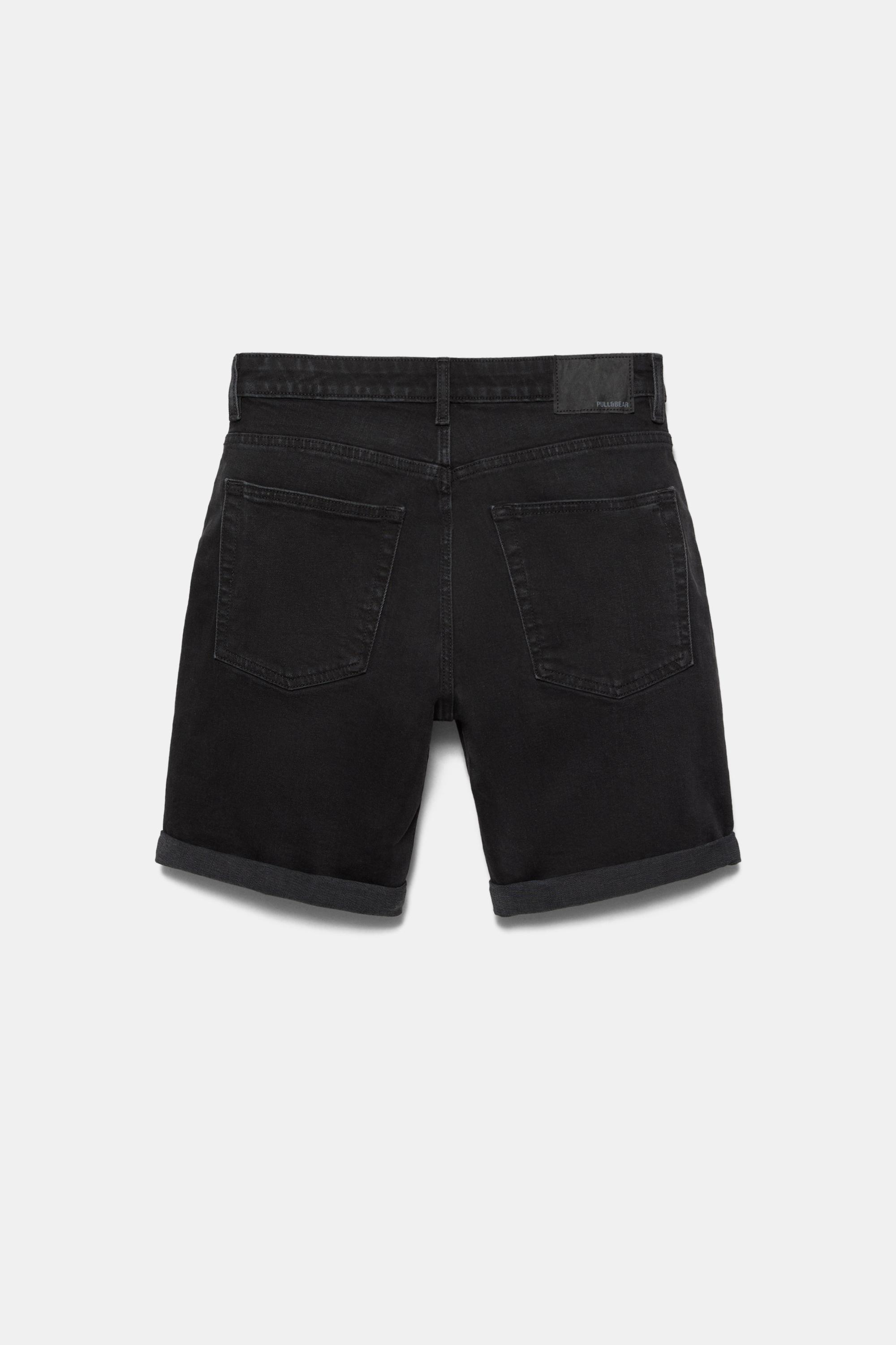 Basic slim-fit denim Bermuda shorts — Faded black