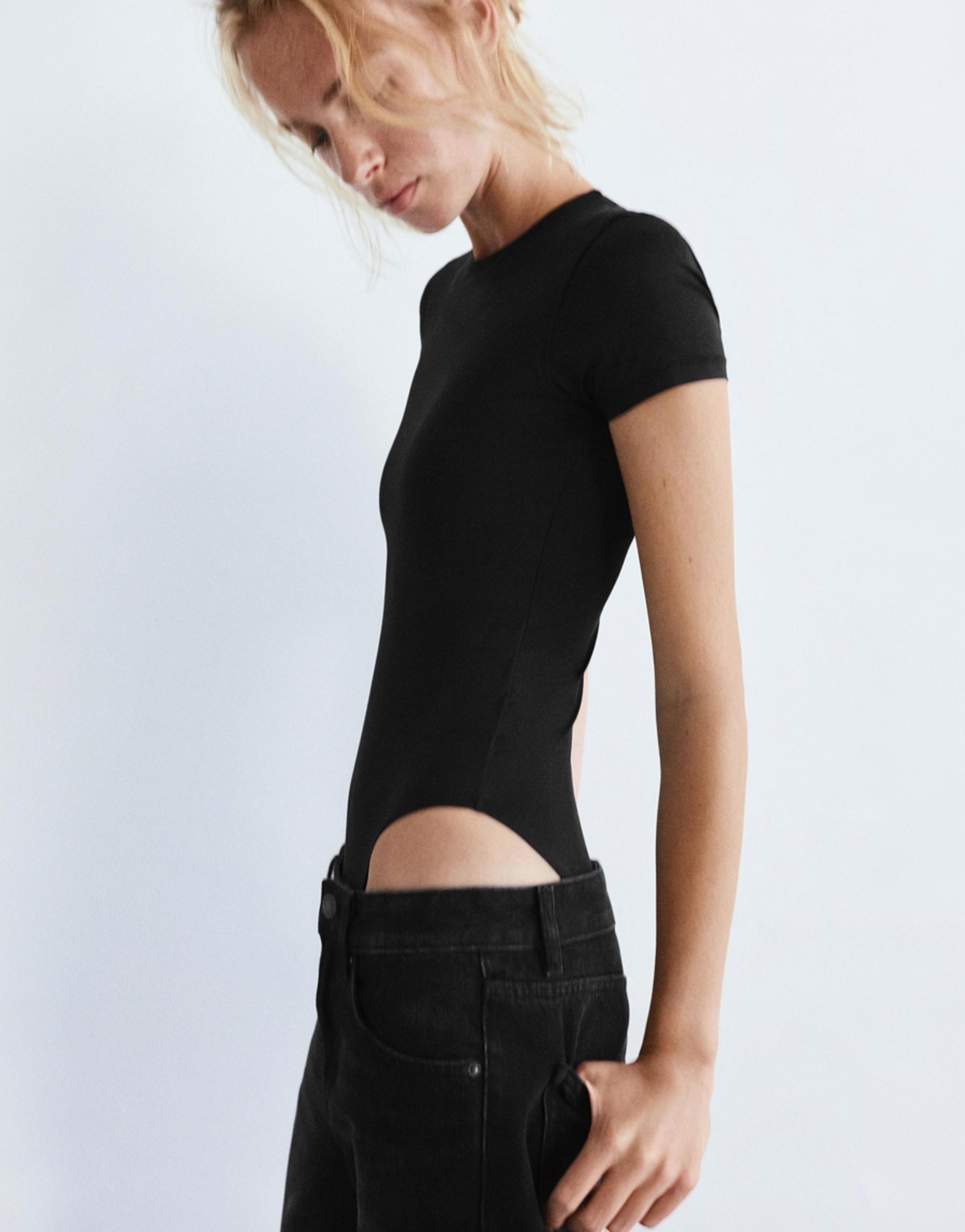 Short sleeve polyamide bodysuit — Black