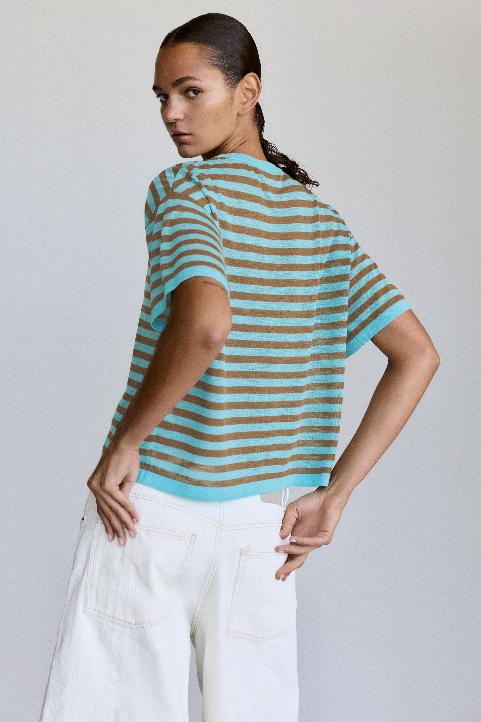 Striped knit T-shirt — Turquoise
