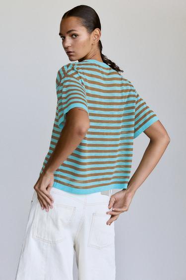 Striped knit T-shirt — Turquoise 2