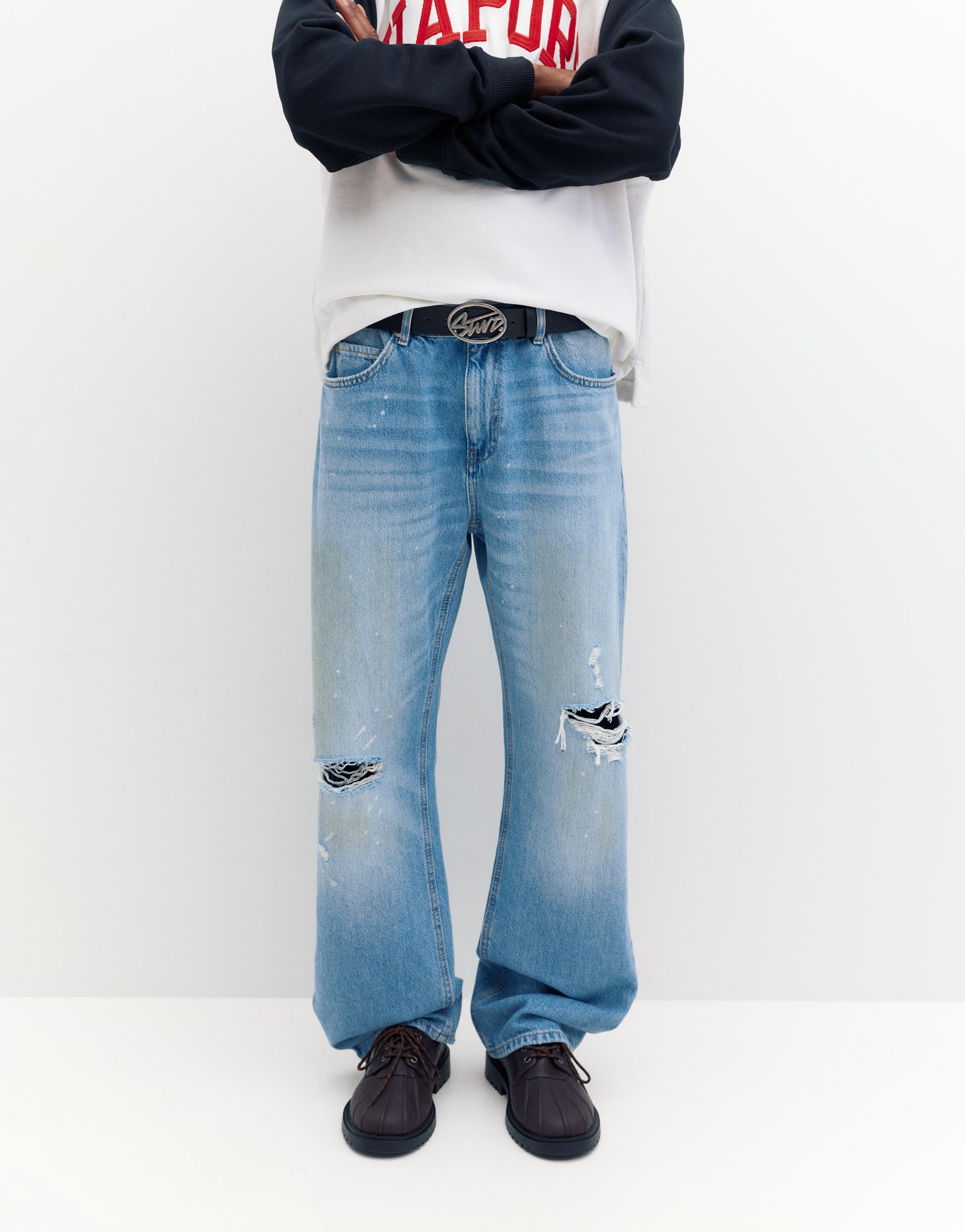 Ripped slim fit bootcut jeans — Pale indigo