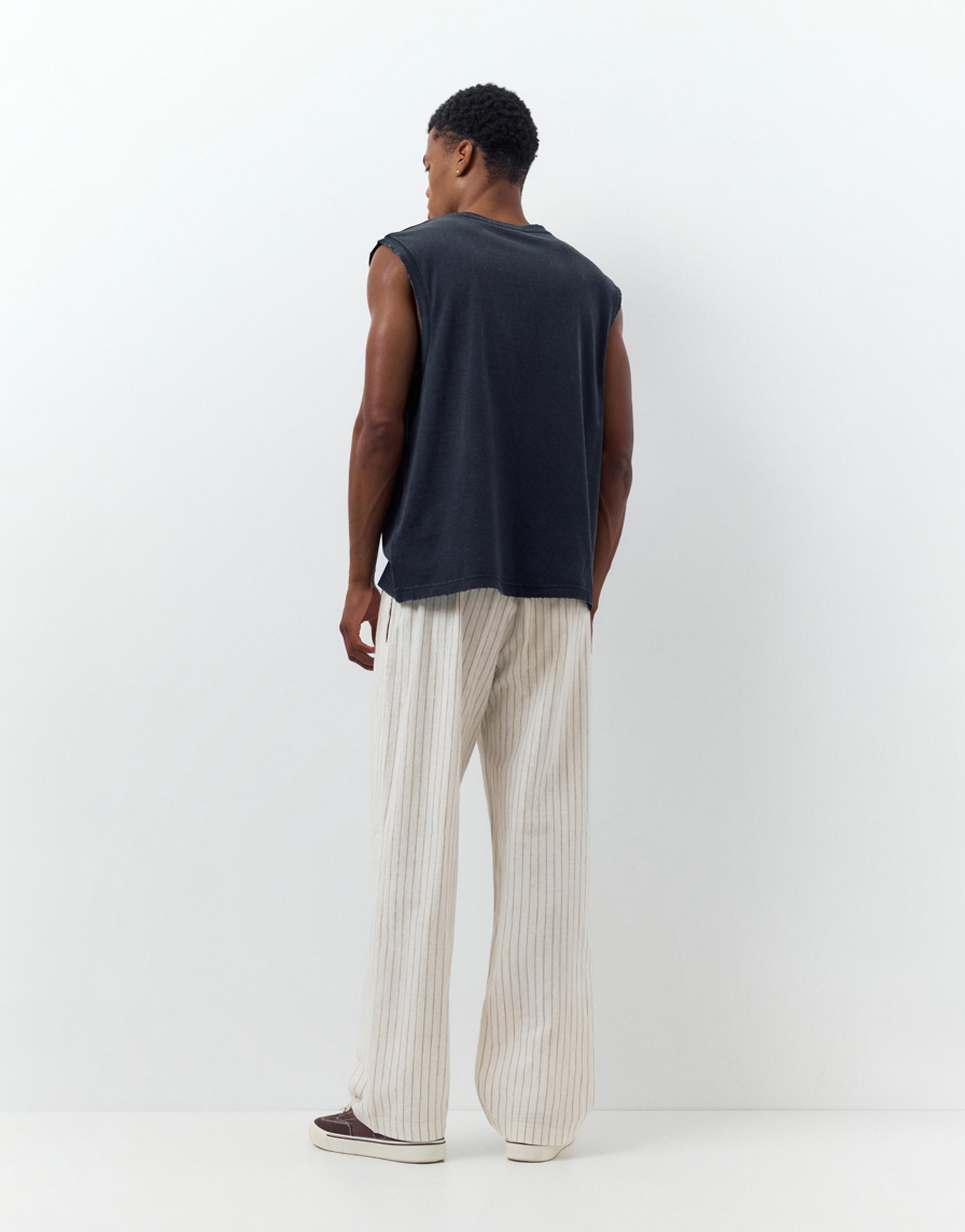 Linen blend jogger trousers — Striped