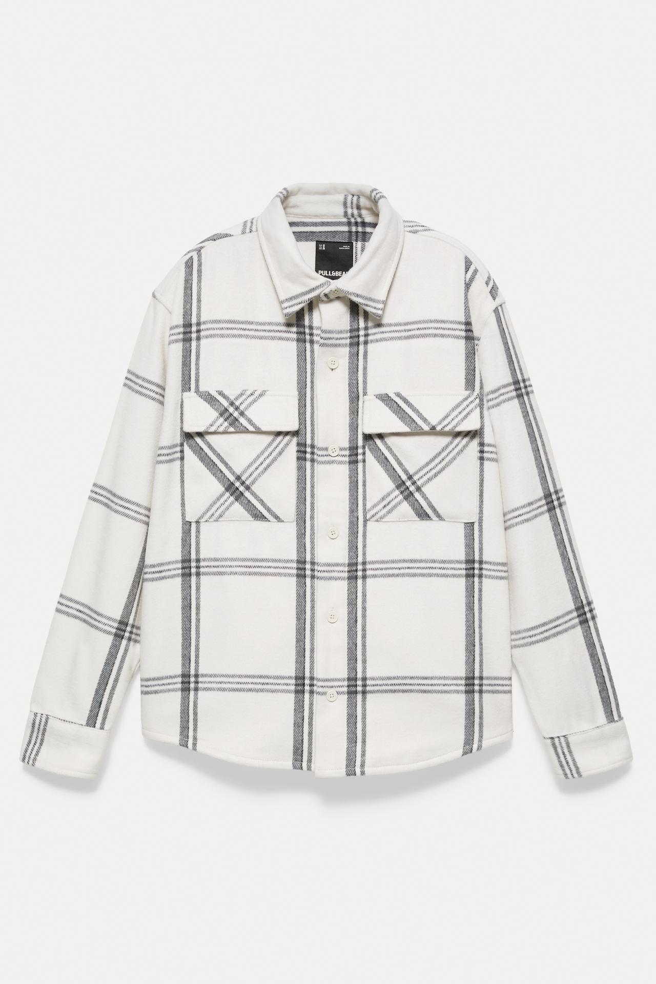 Checked long sleeve overshirt — Off white