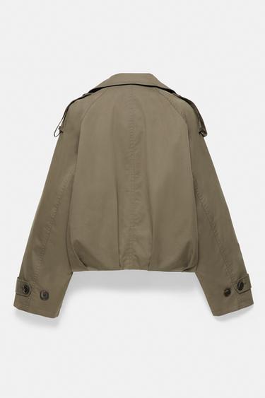Balloon-fit short trench coat — Dark khaki 7
