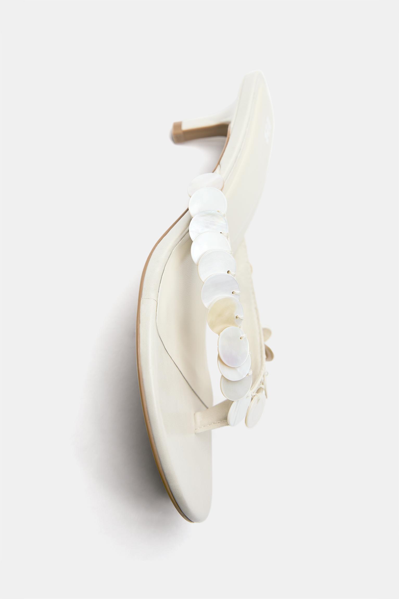 Beaded heeled sandals — Ecru