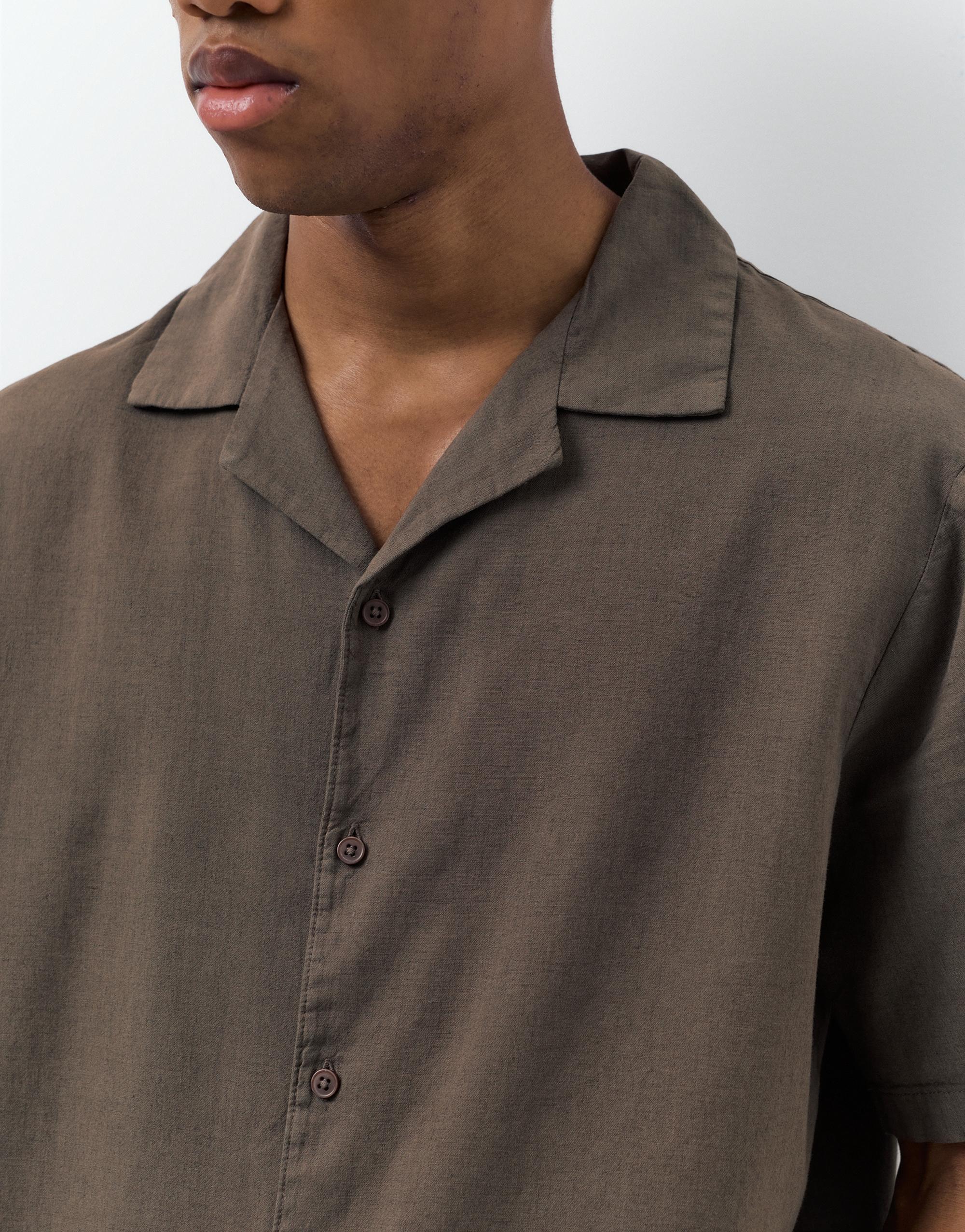 Short sleeve linen blend shirt — Chocolate