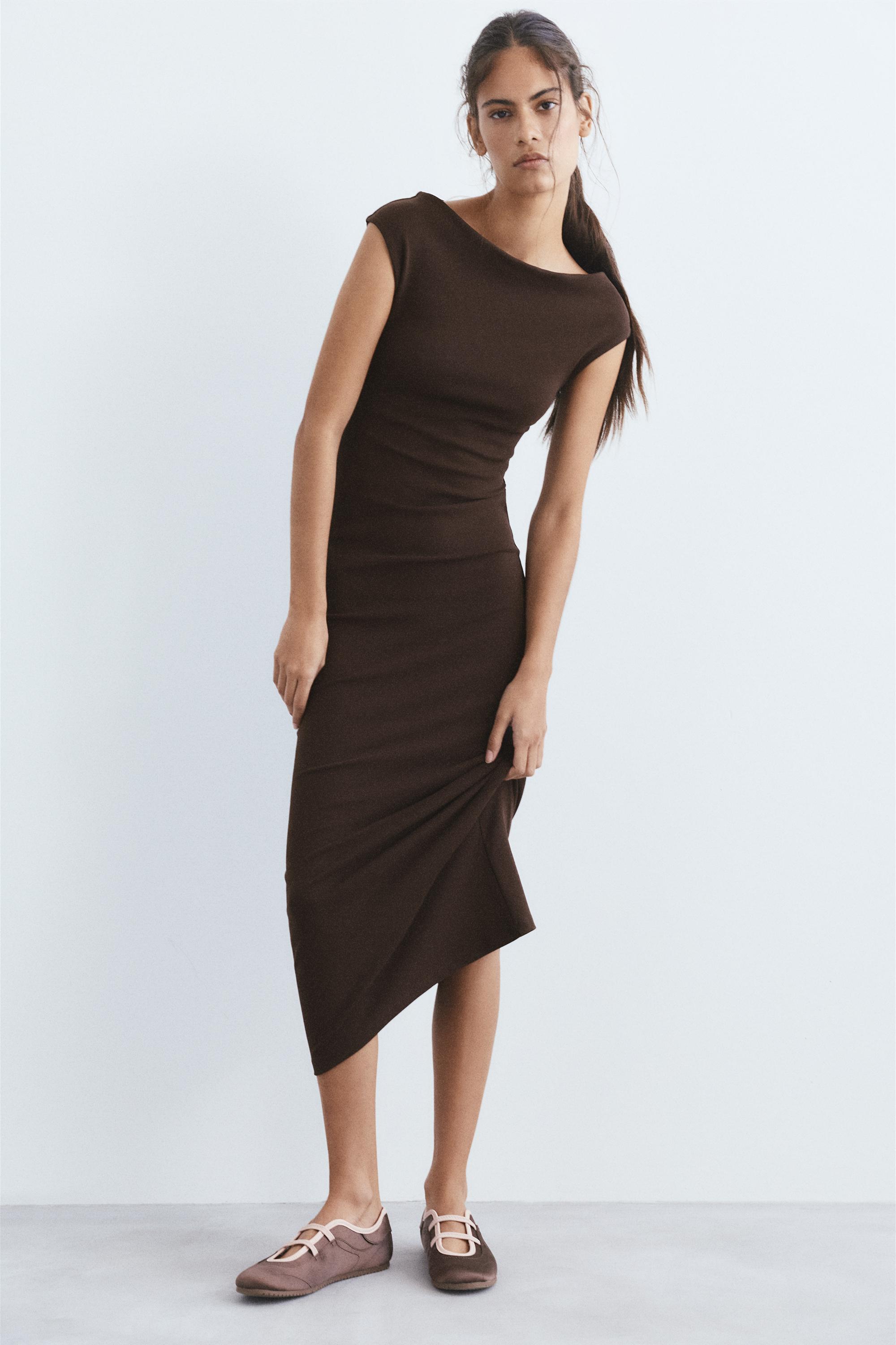 Short sleeve midi dress — Brown