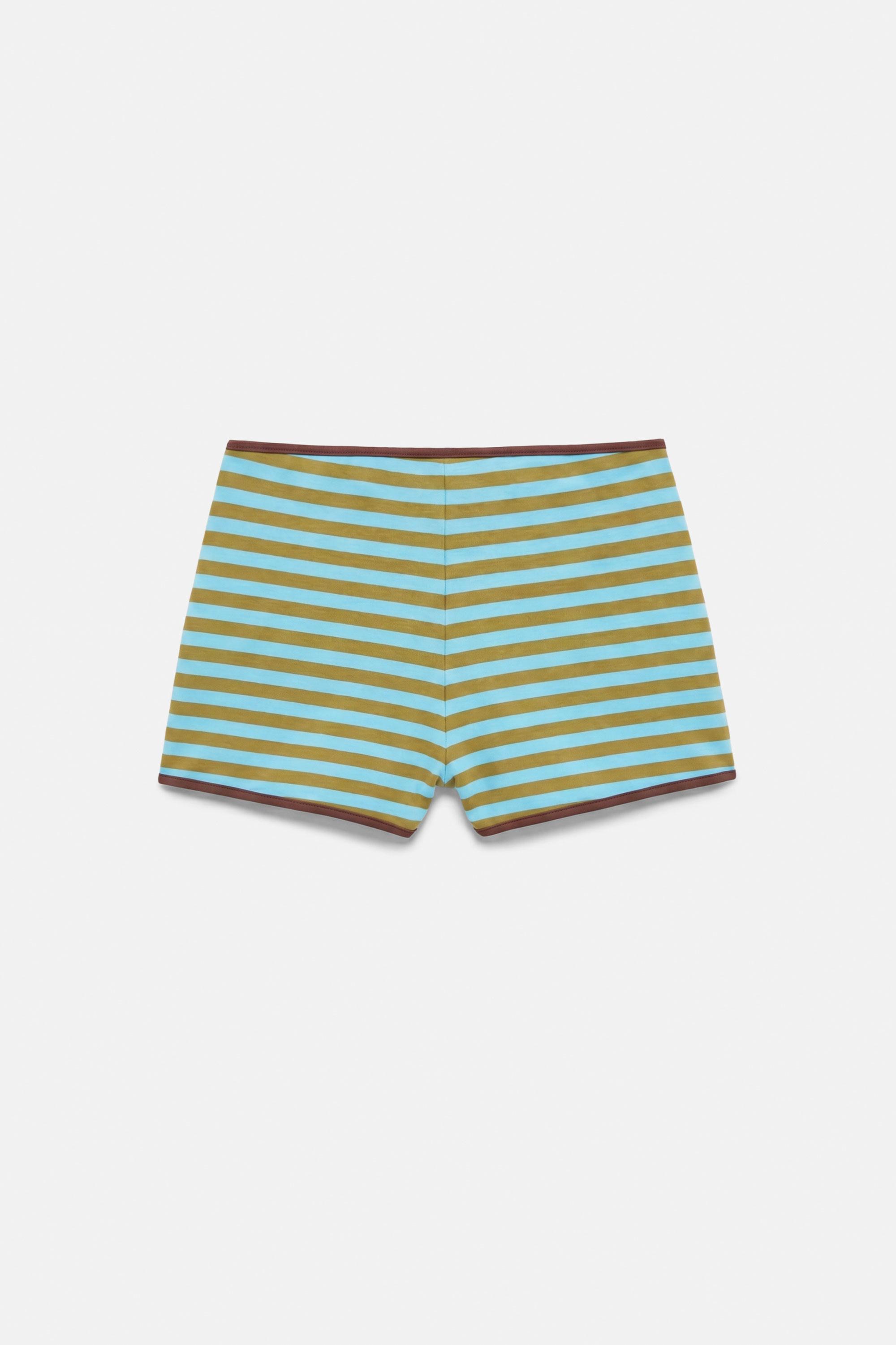 Striped ribbed mini shorts — Bluish green