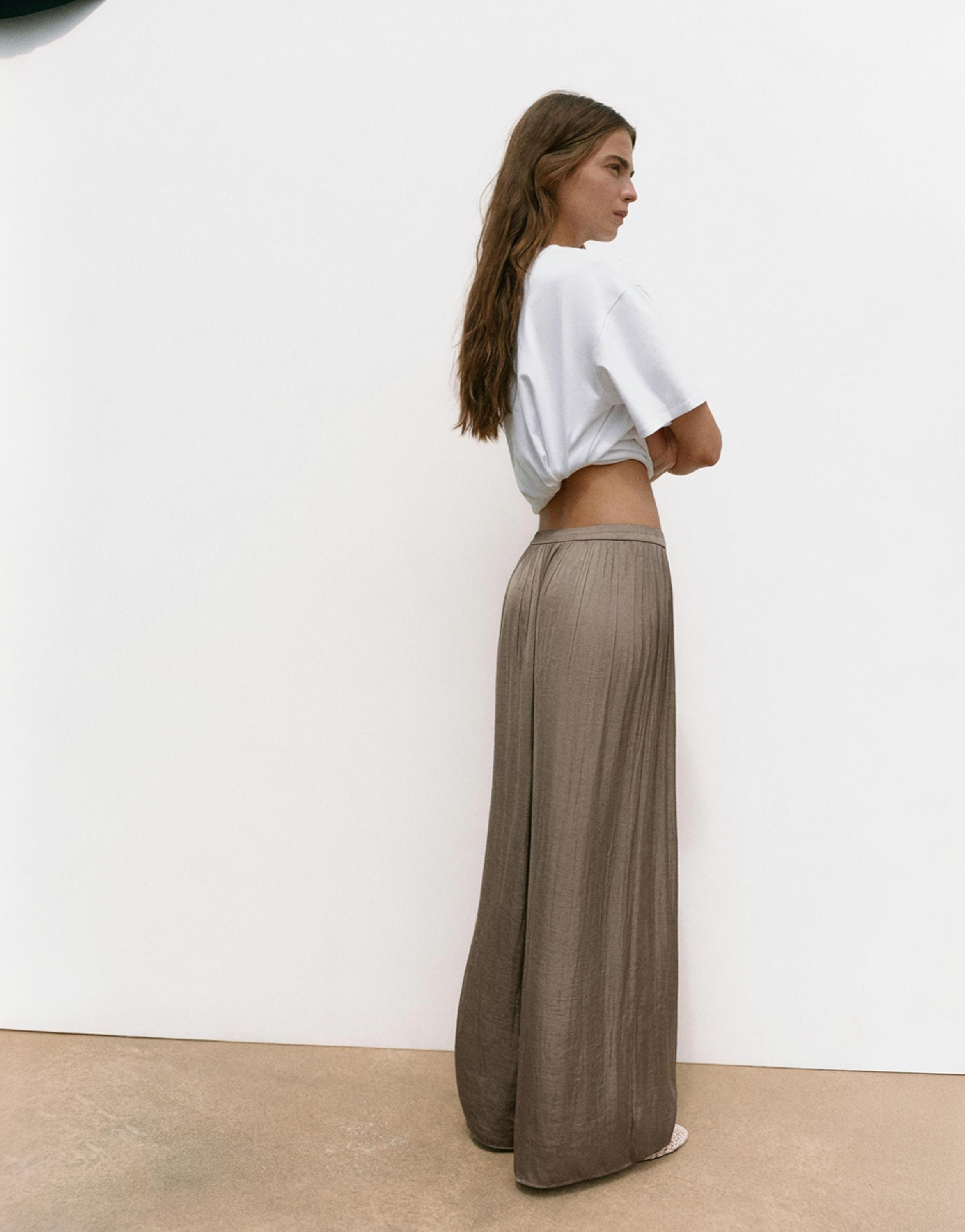 Satin wide-leg trousers — Mole brown