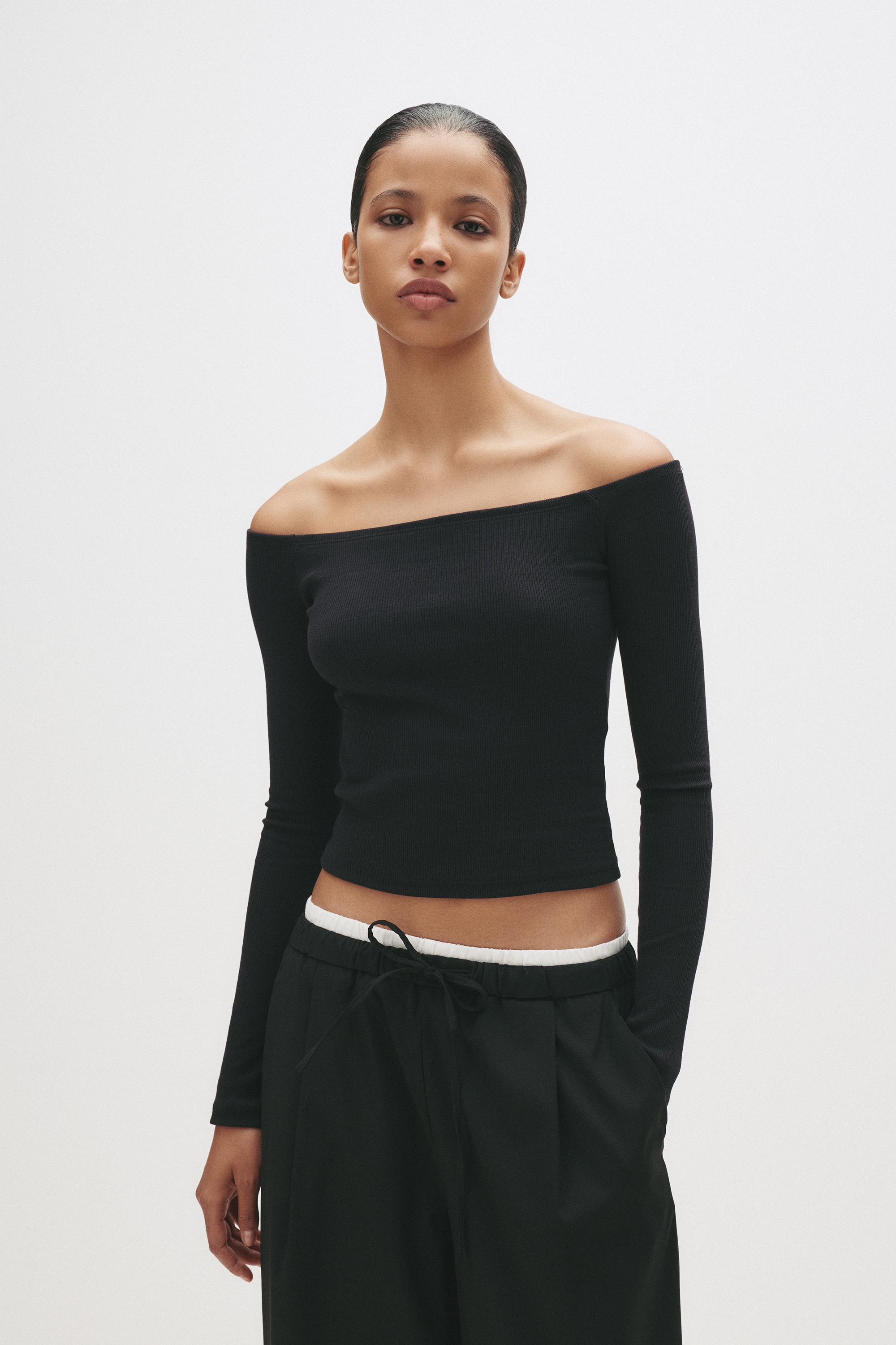 Bardot-Top Aus Rippstrick