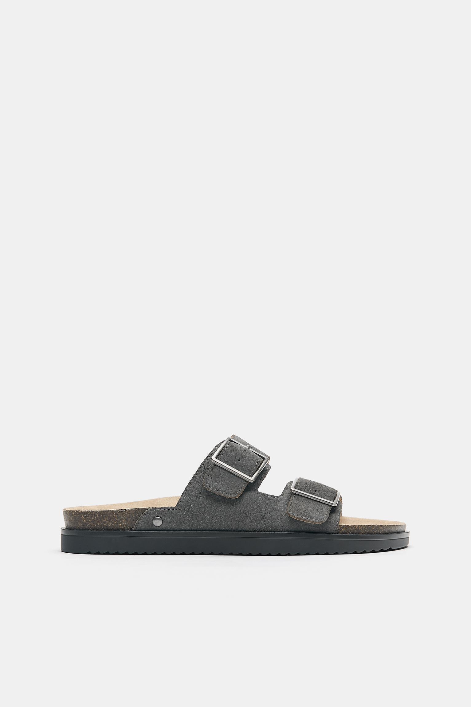 Leather buckle sandals — Grey