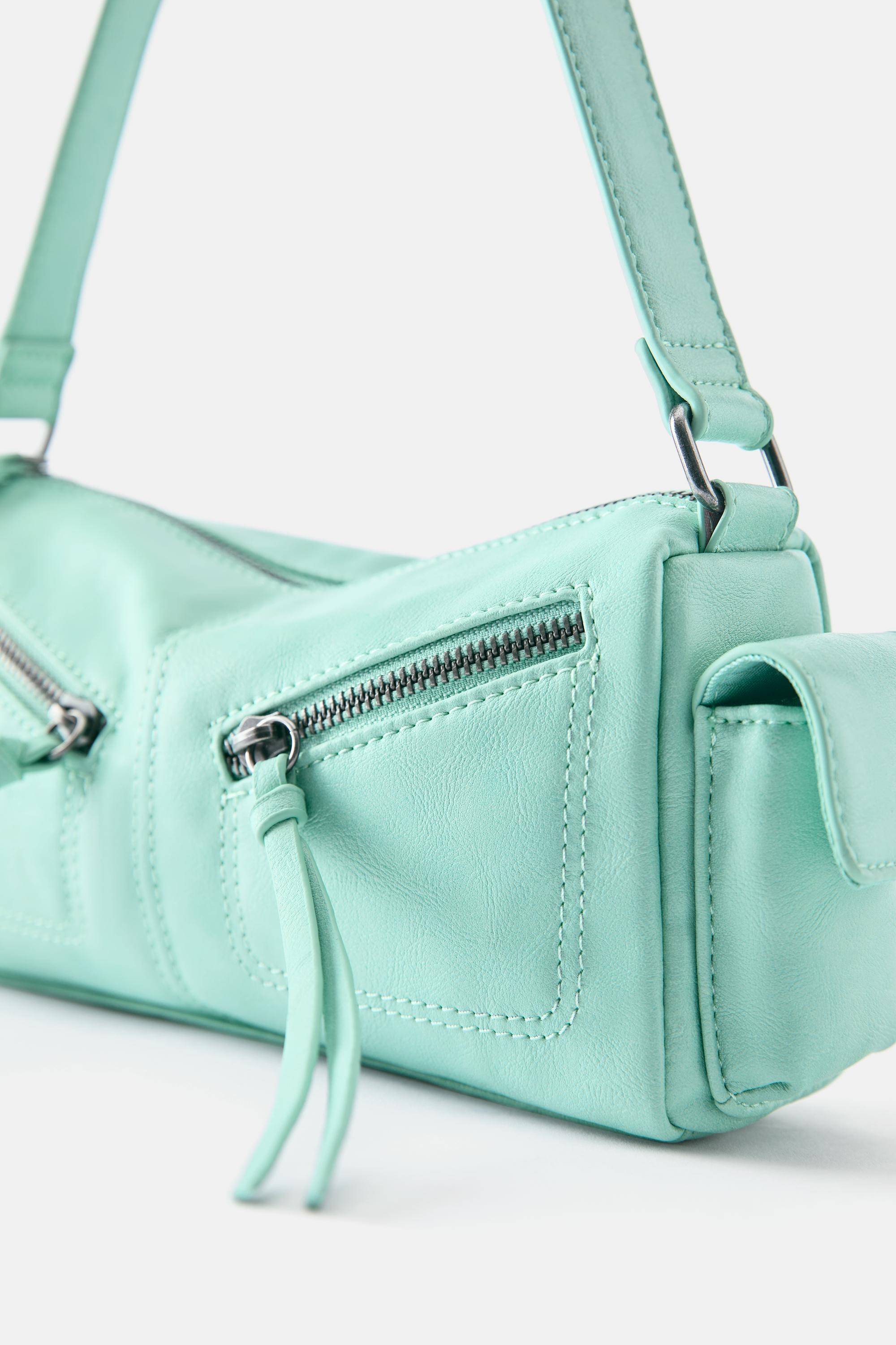 Multi-pocket zip shoulder bag — Mint green