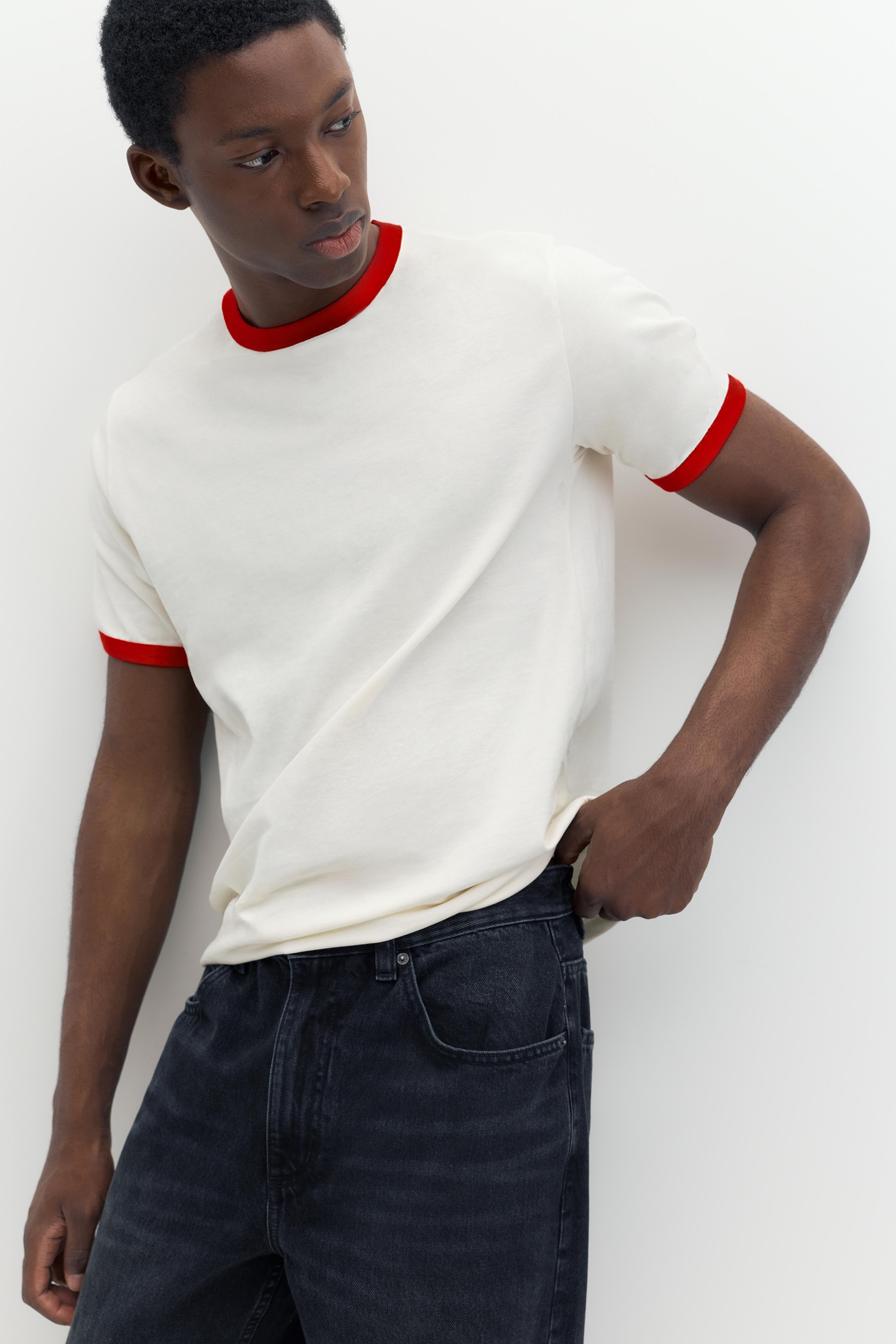 Contrast trim T-shirt — Red
