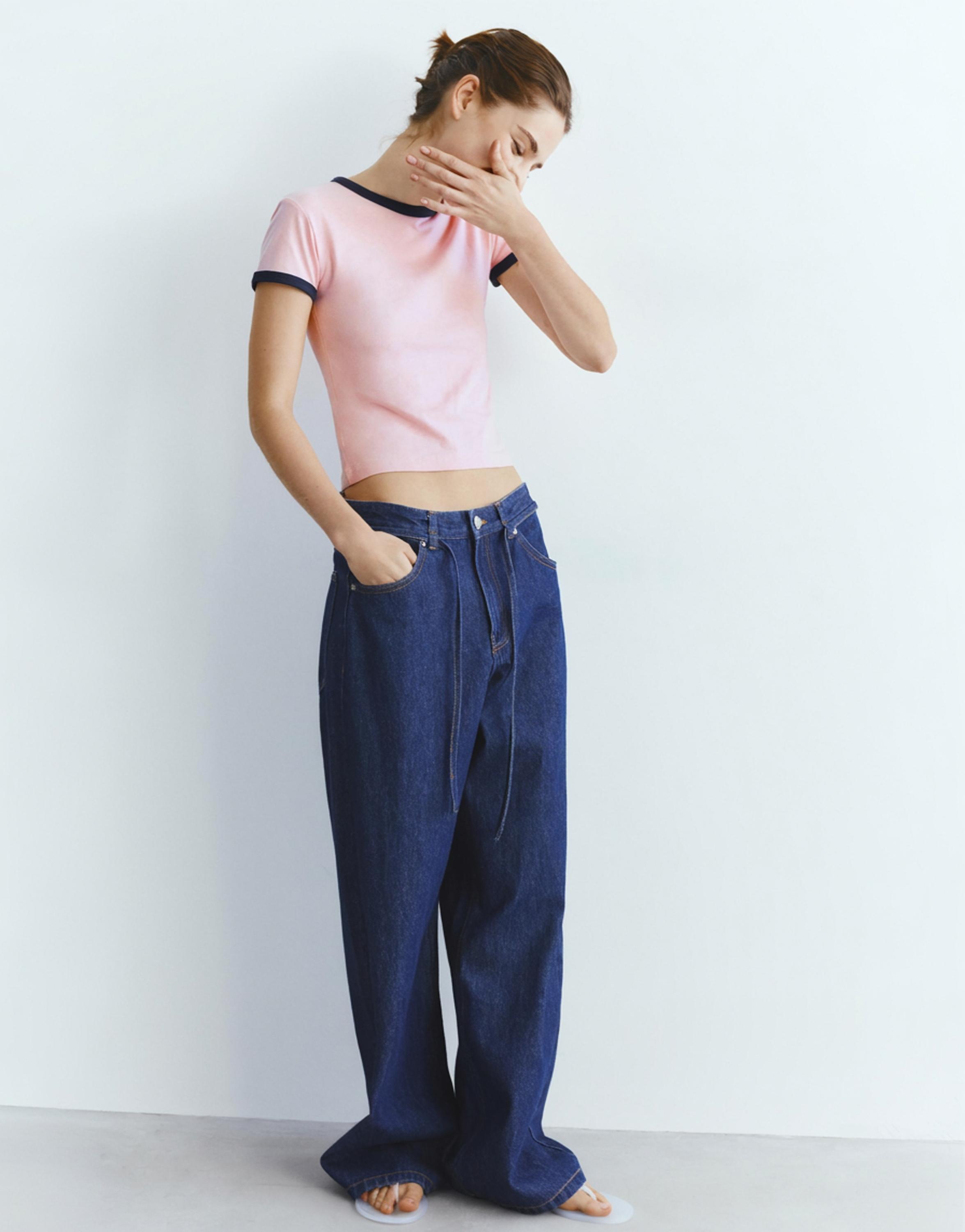 Short sleeve ribbed T-shirt — Pink