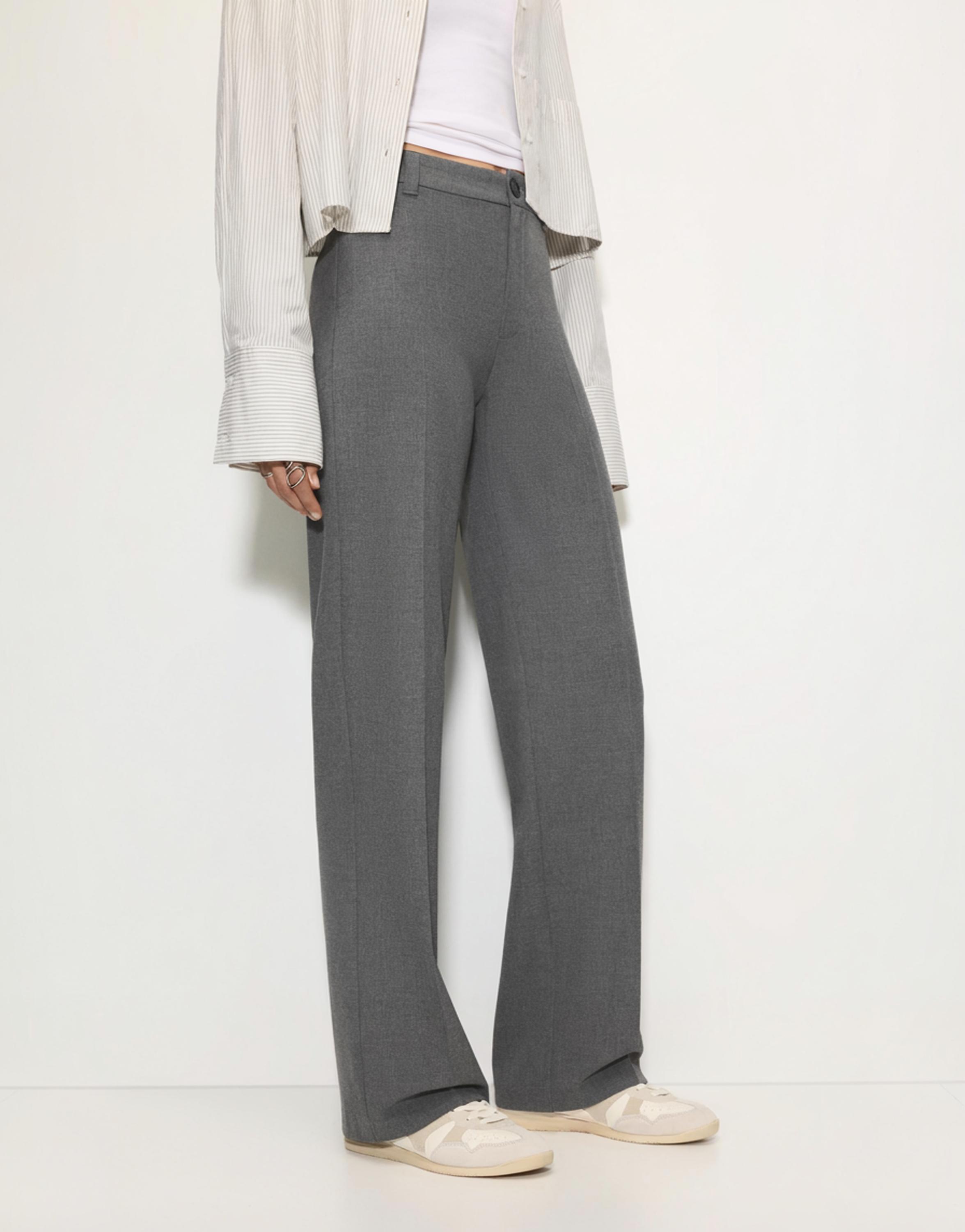 Smart high-waist straight-leg trousers — Grey