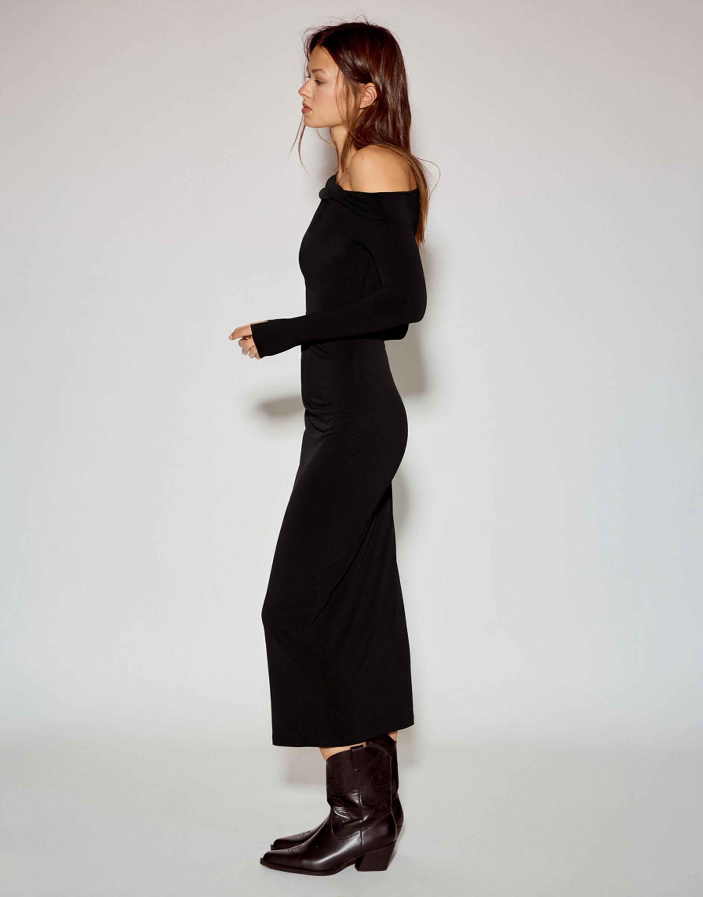 Bardot neckline midi dress — Black