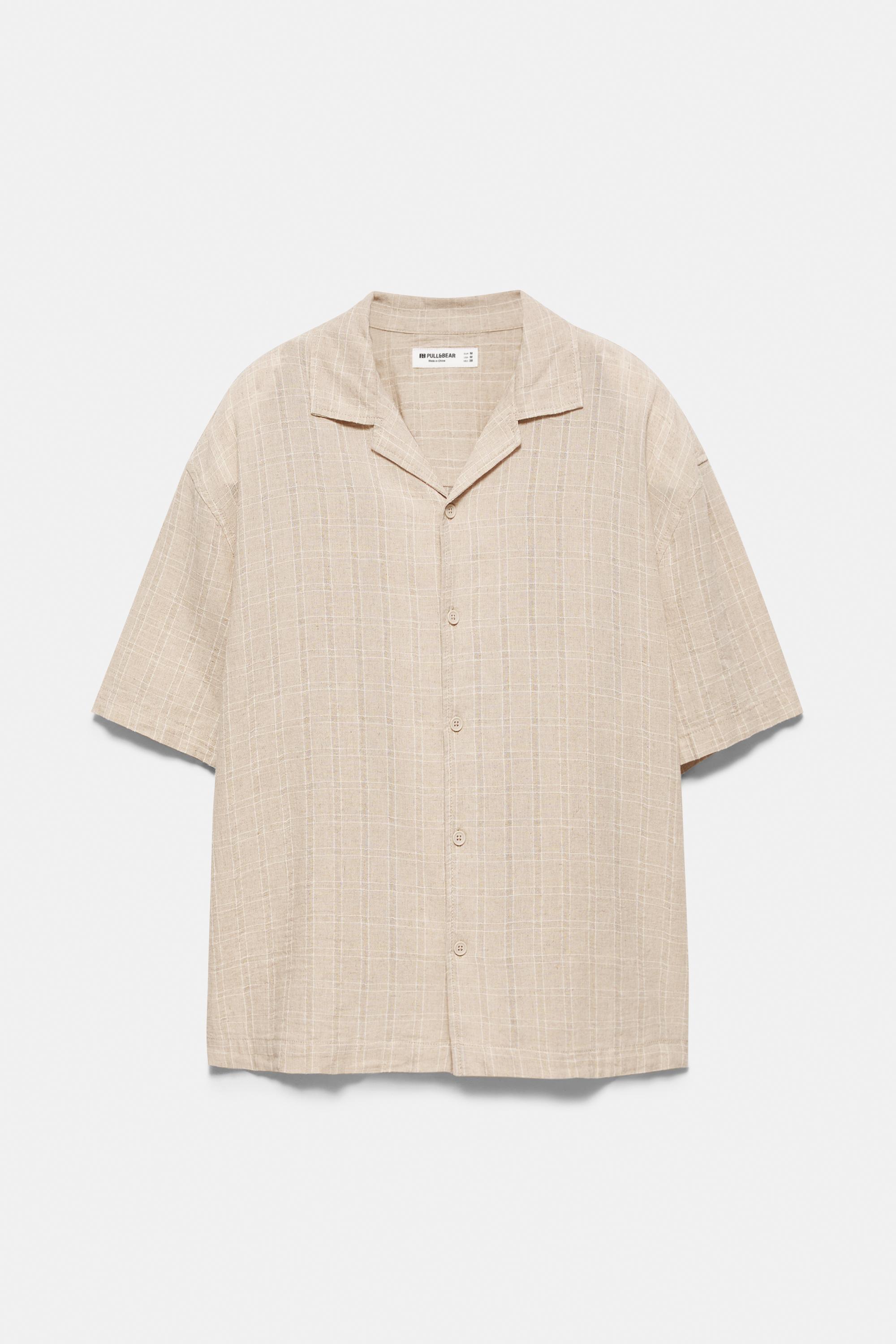 Check linen blend shirt — Sand
