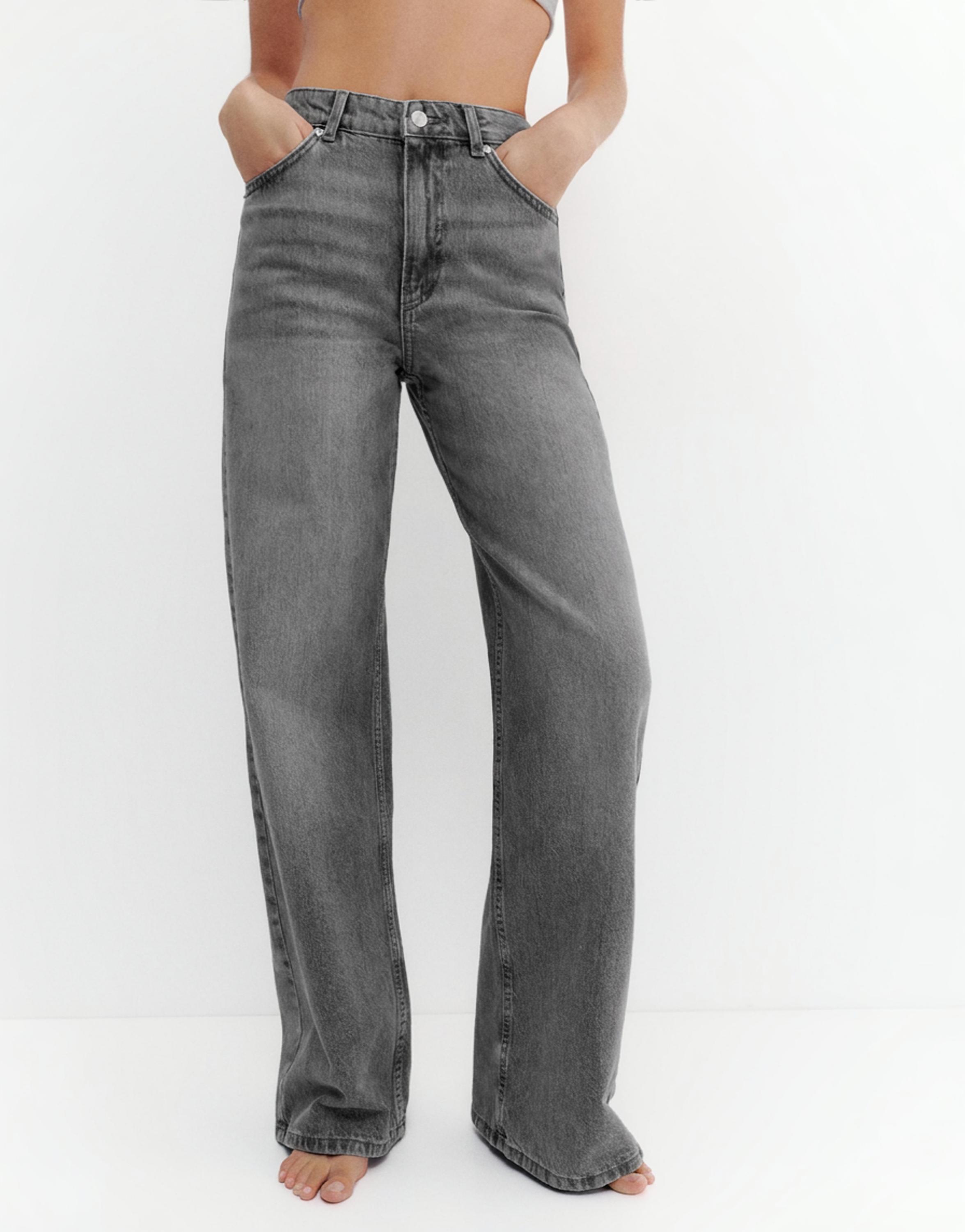 High-waist wide-leg jeans — Medium grey