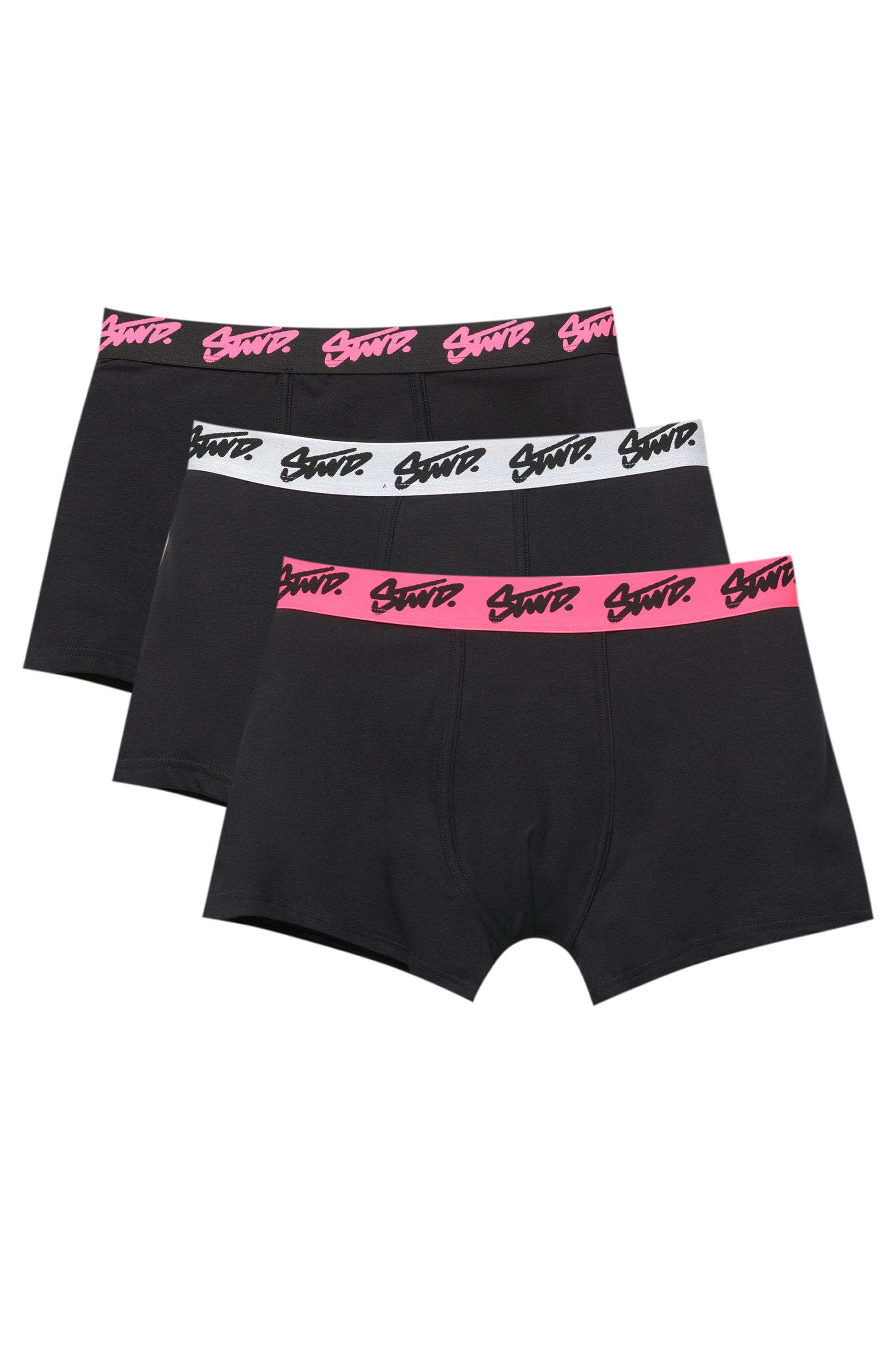 Pull&Bear 3'lü paket siyah STWD logolu pembe boxer görsel 8