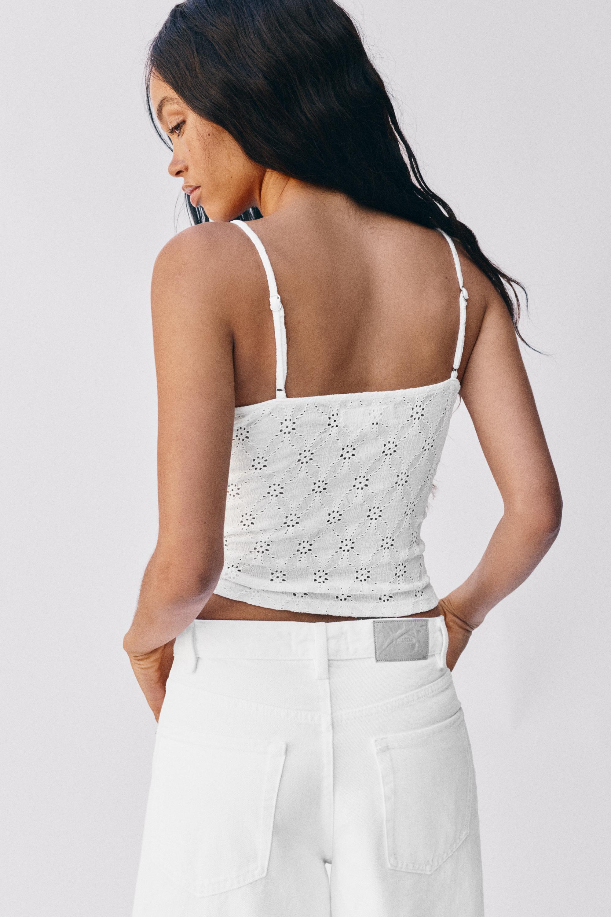 Swiss embroidered strappy corsetry-inspired top — White