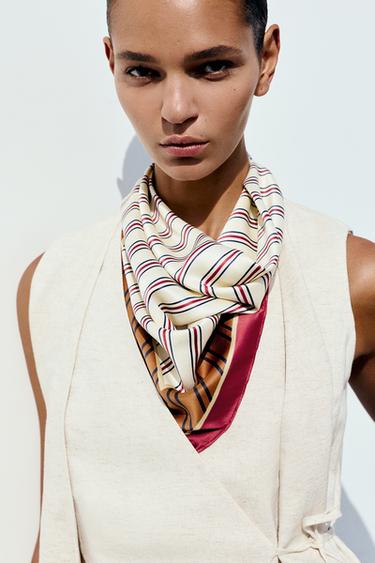 Striped satin scarf — Orange 2