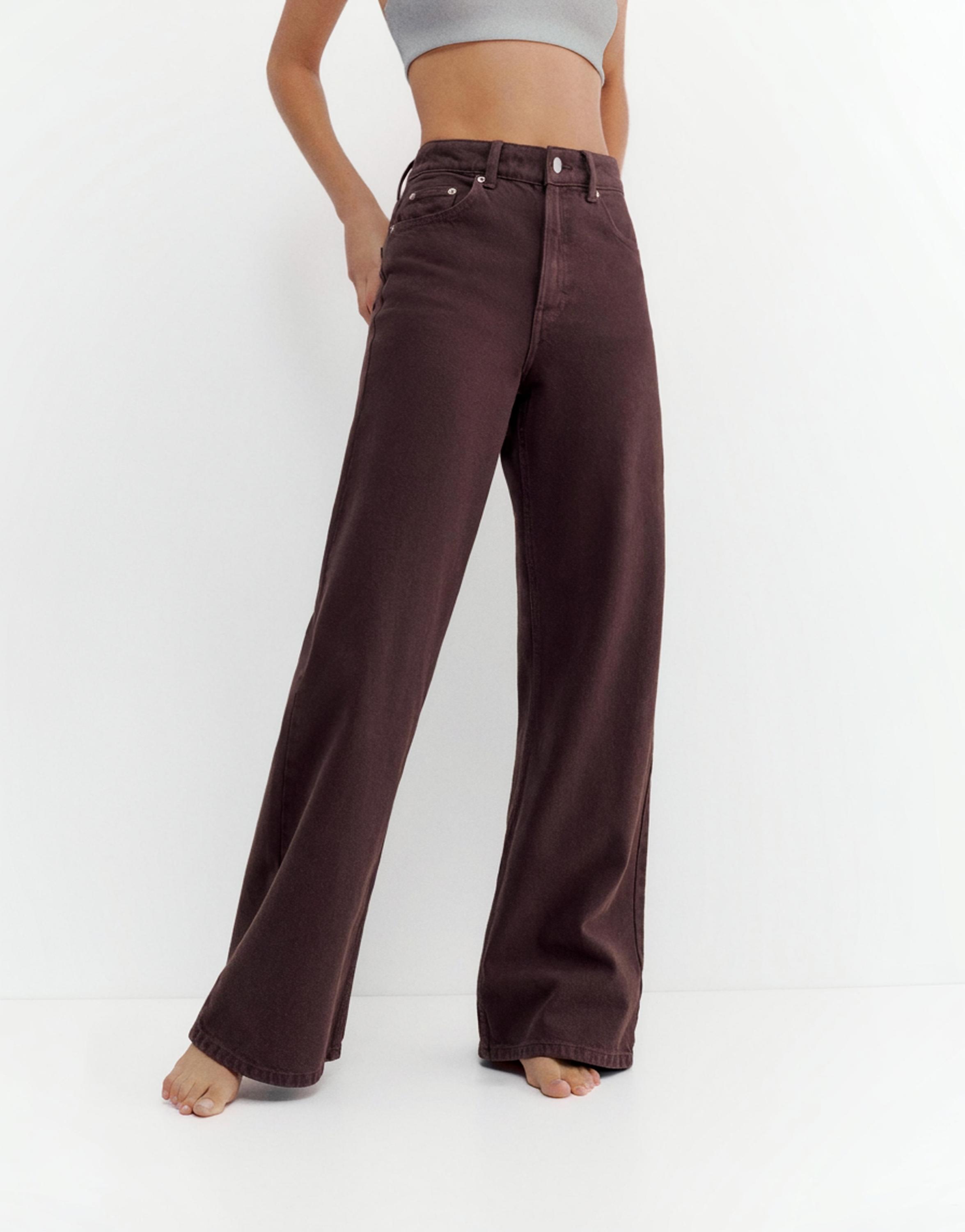 High-waist wide-leg jeans — Burgundy