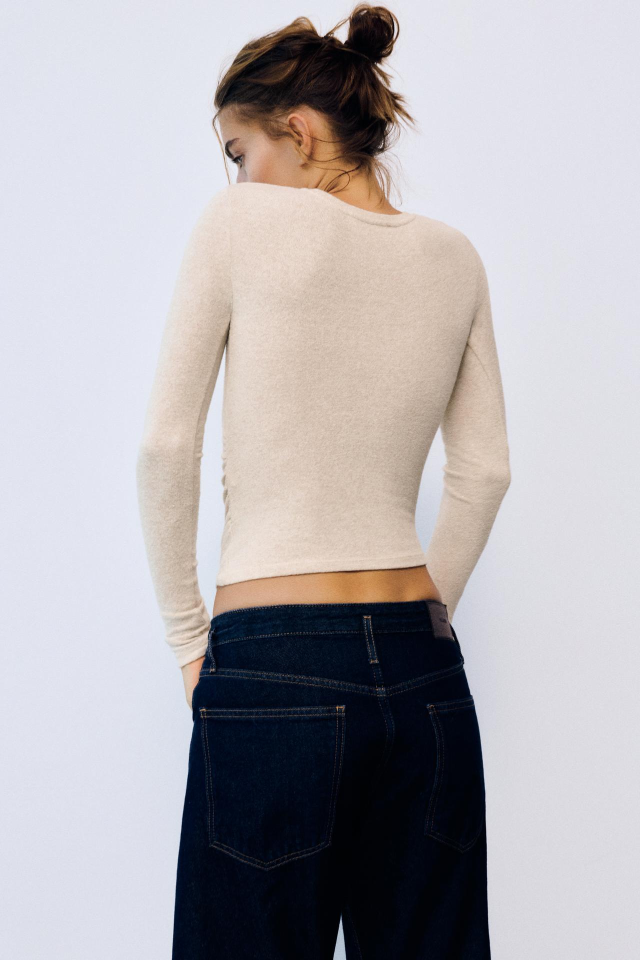 Soft touch gathered T-shirt — Ecru