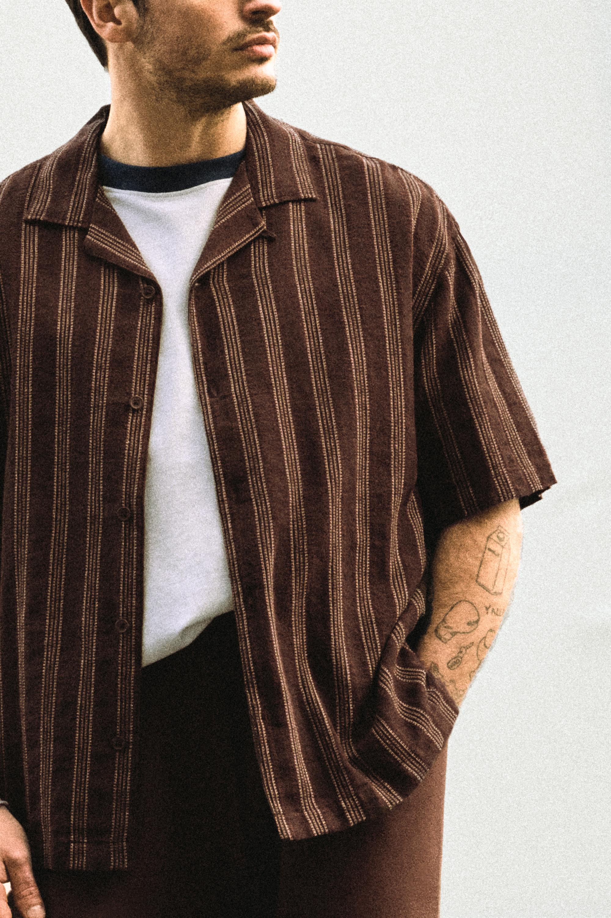 Kısa kollu çizgili gömlek - Görsel 5