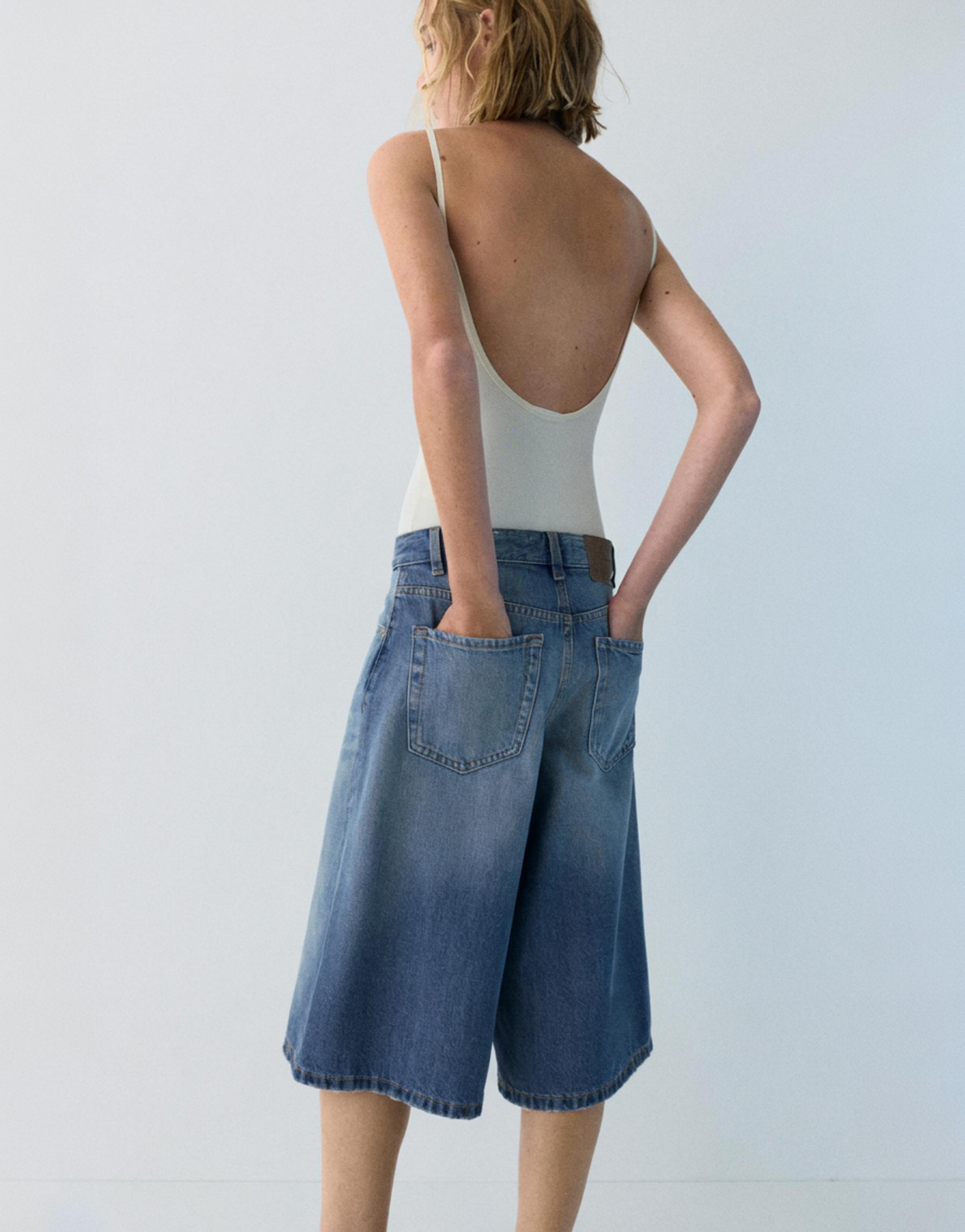 Düşük bel denim şort - Görsel 9