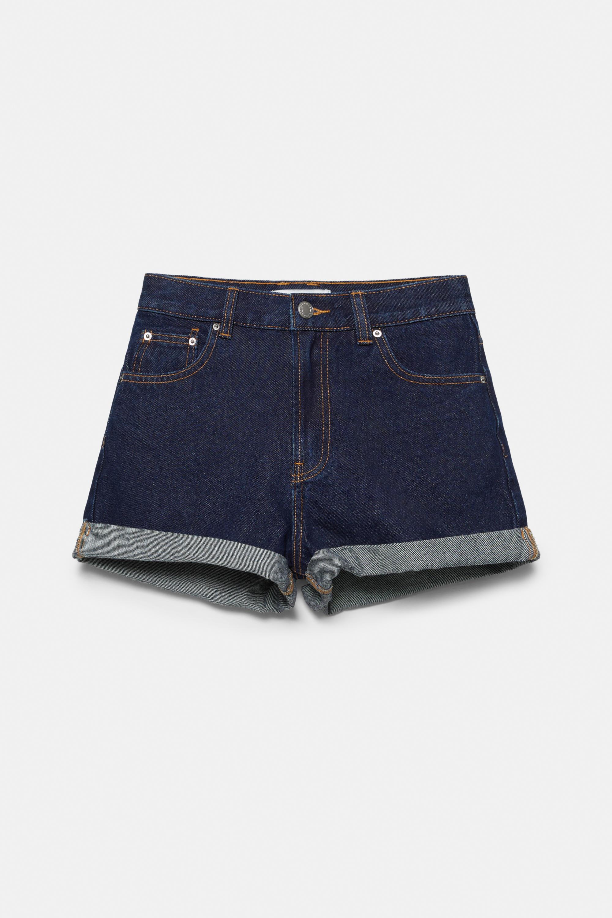 Denim mom fit shorts with turn-up hems — Navy