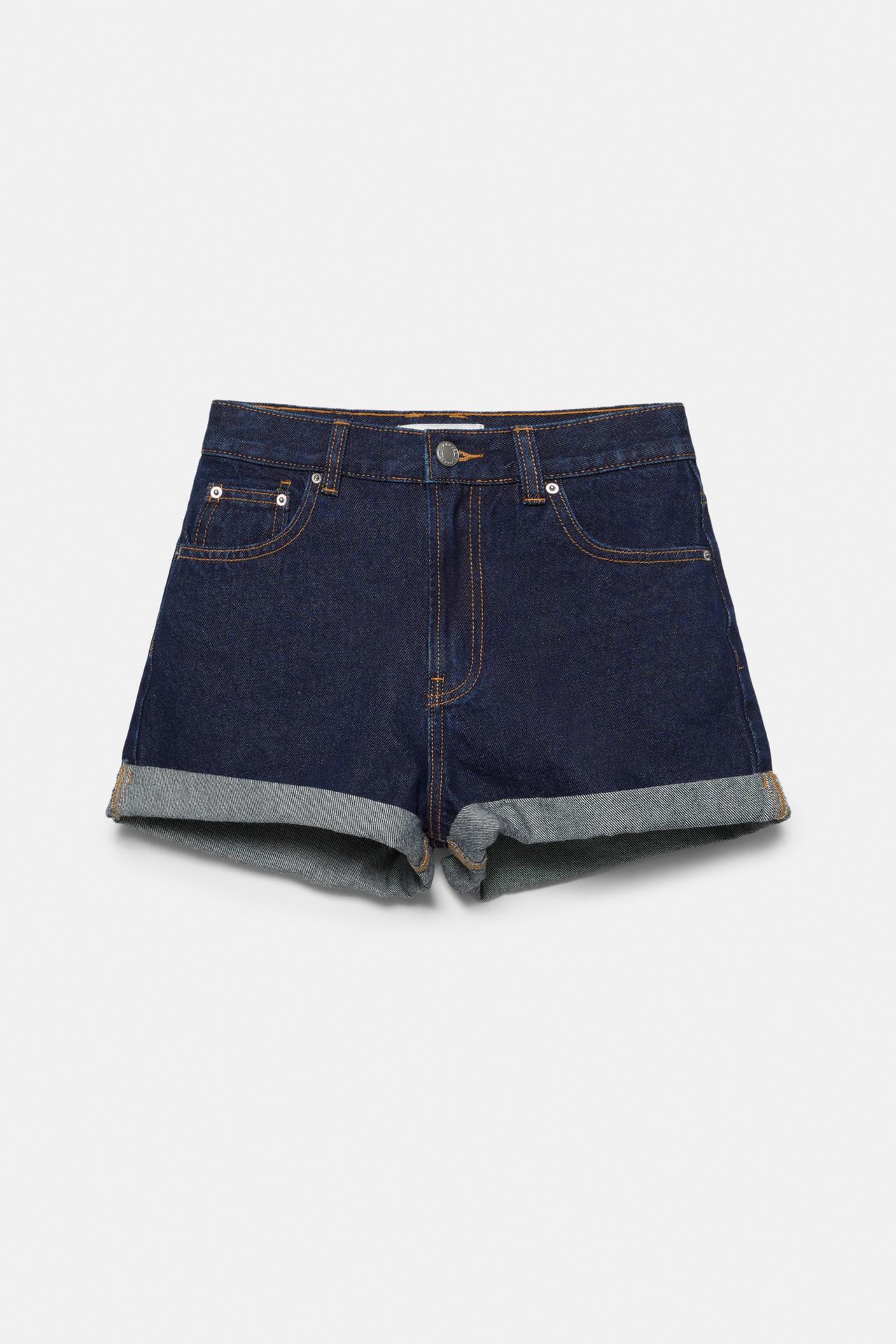 Denim mom fit shorts with turn-up hems — Navy