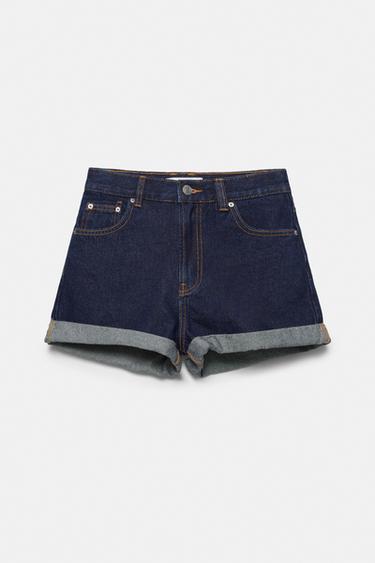 Denim mom fit shorts with turn-up hems — Navy 5