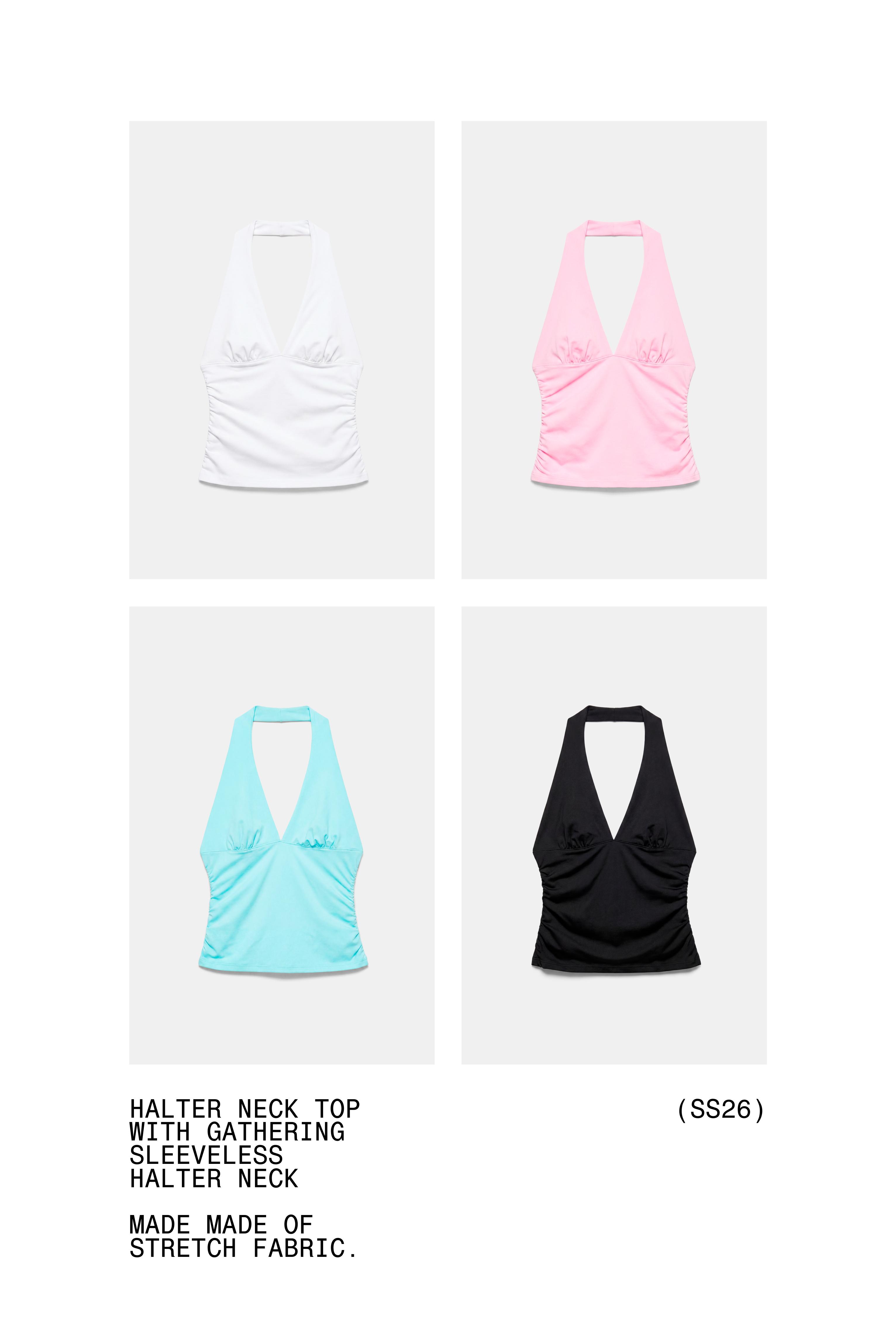 Halter neck top with gathering — Black