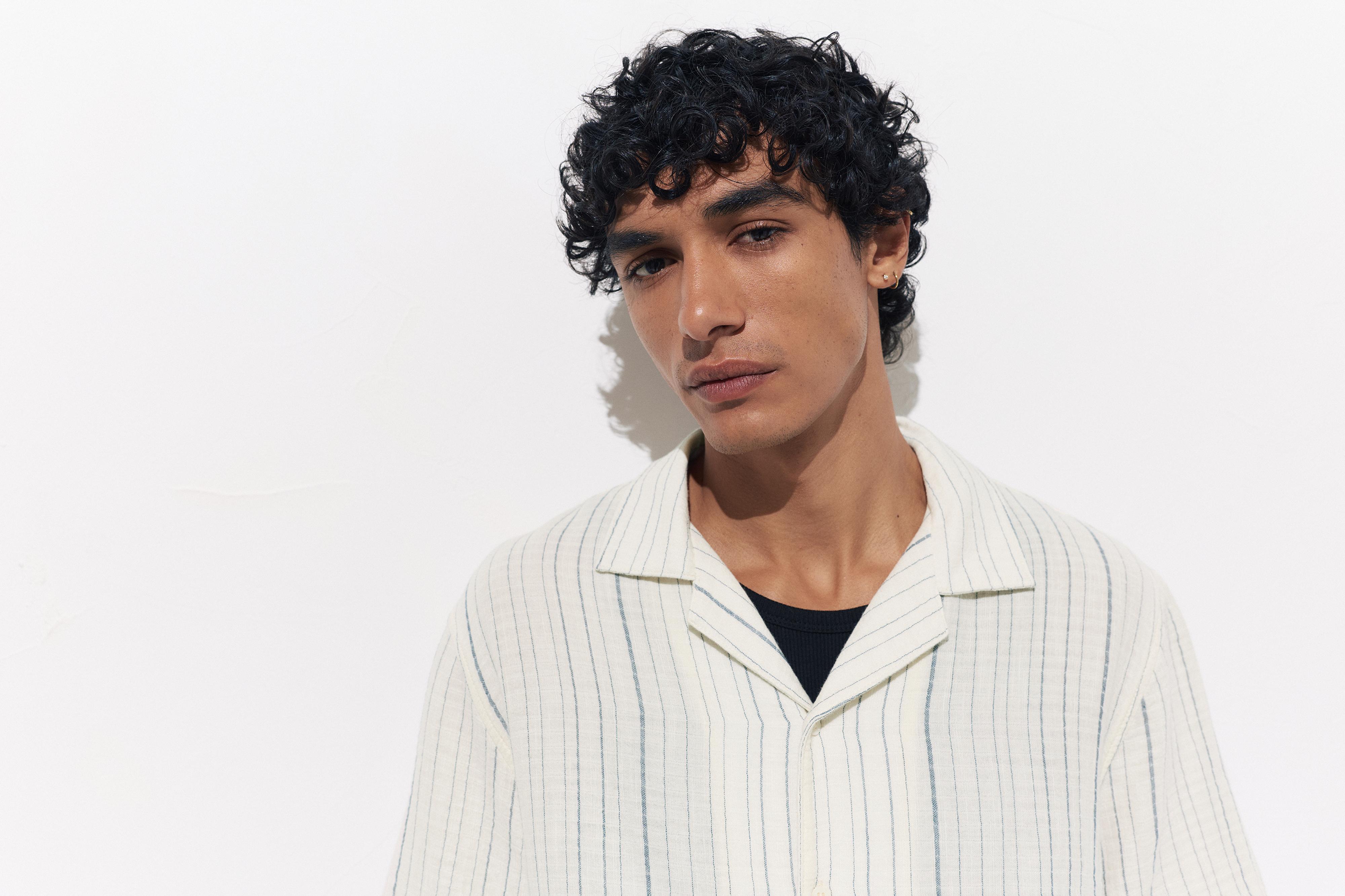 Short sleeve striped crepe shirt — White/Navy