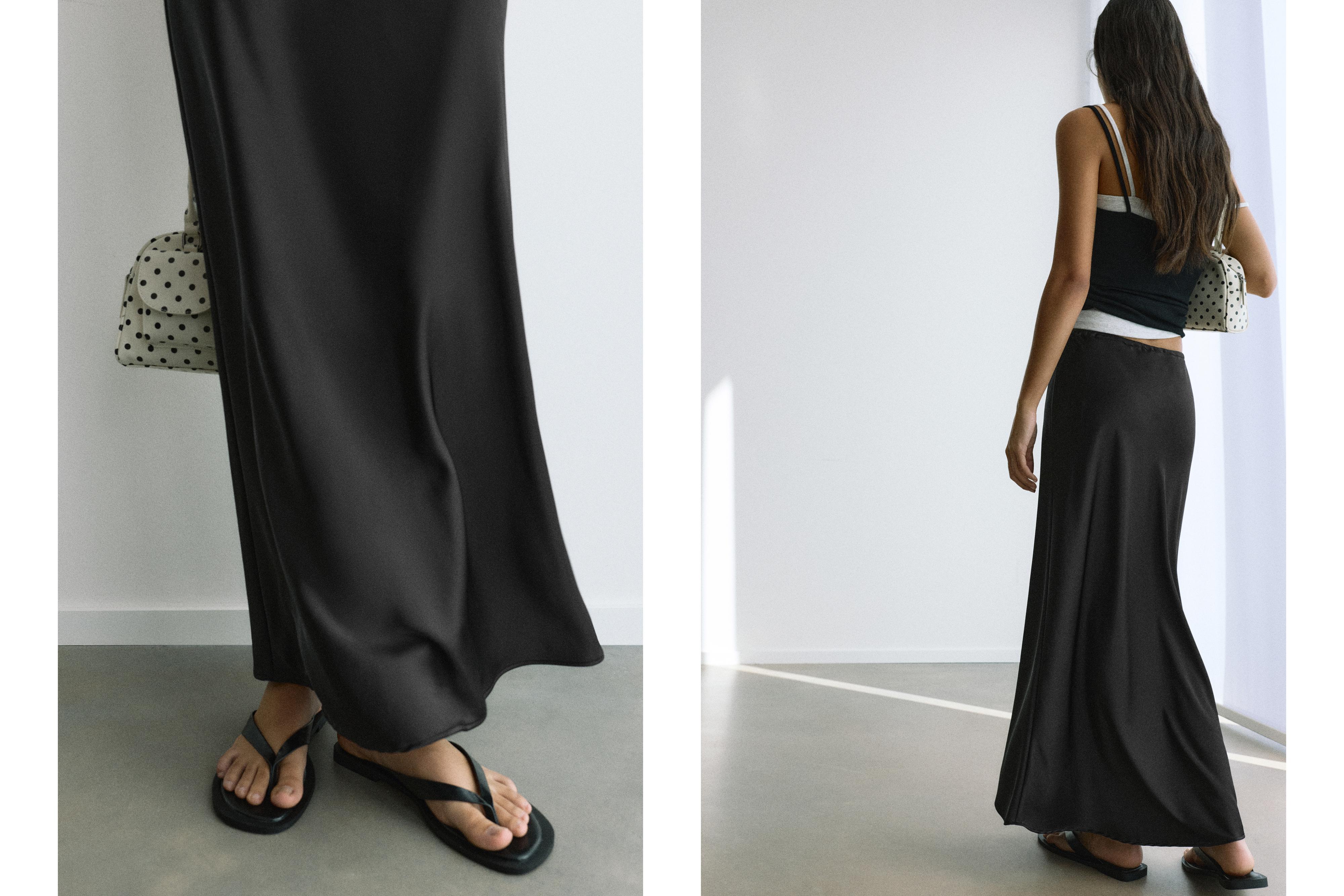Satin midi skirt — Black