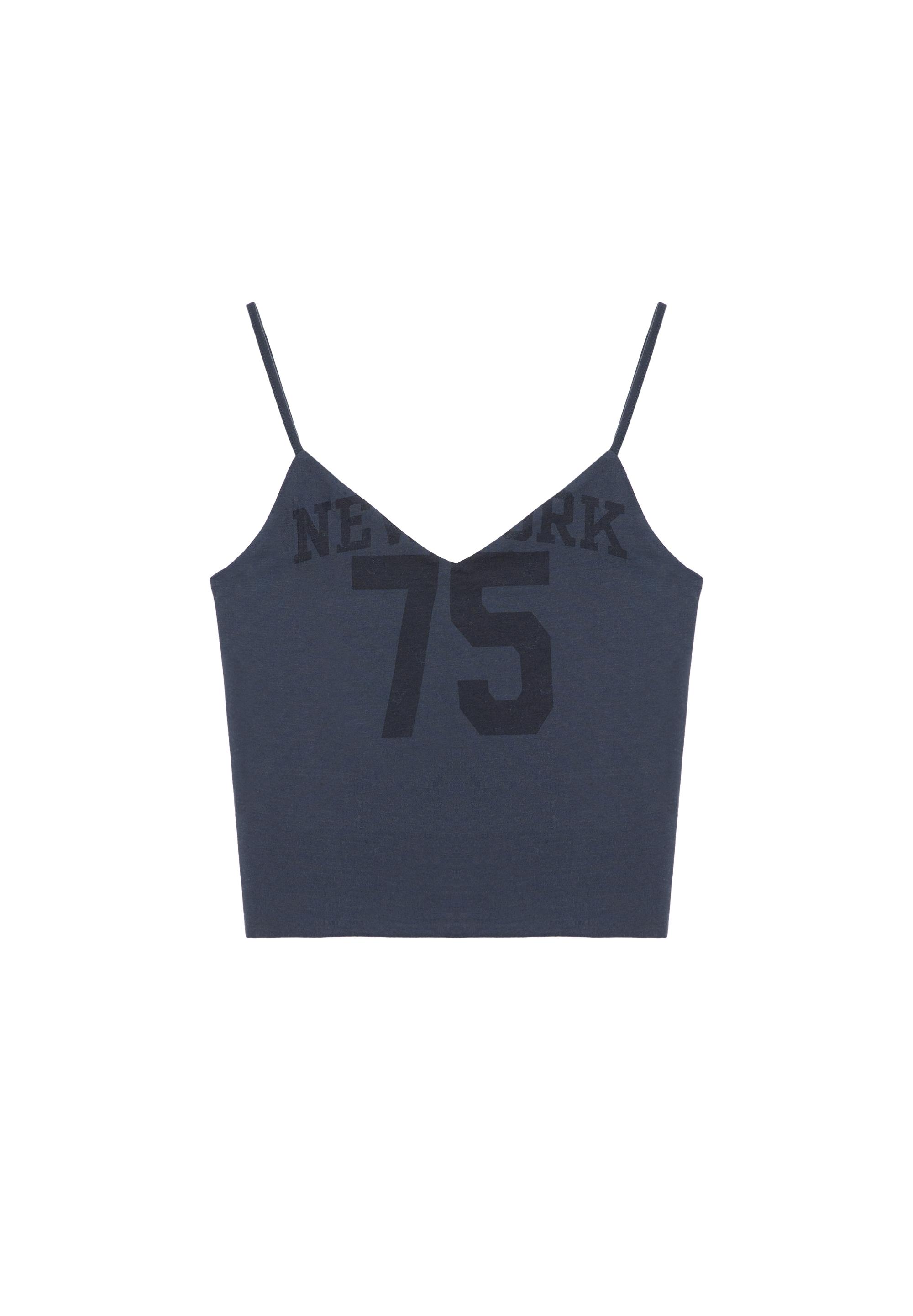 New York graphic strap top — Navy