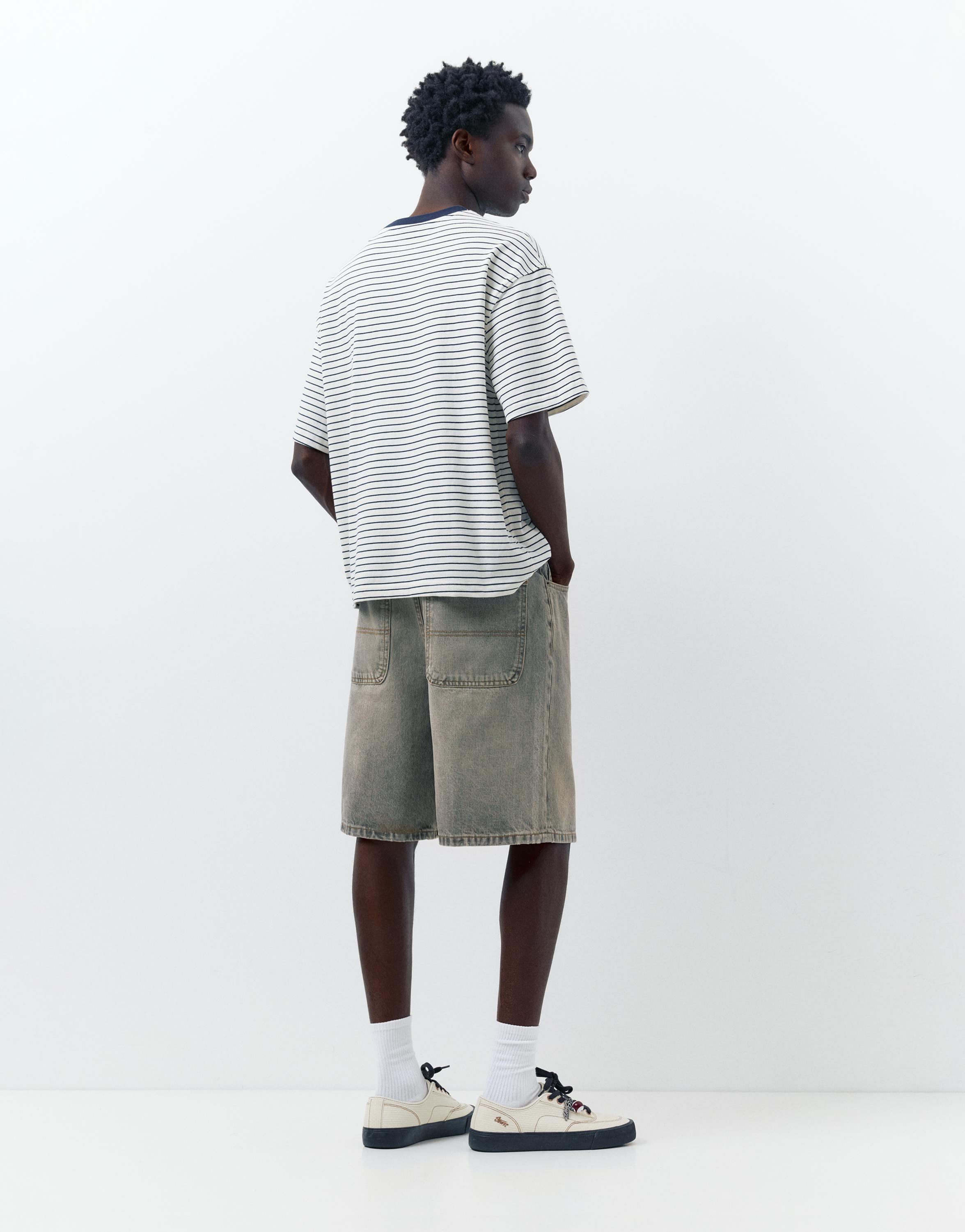 Baggy relaxed fit denim bermuda - Görsel 45