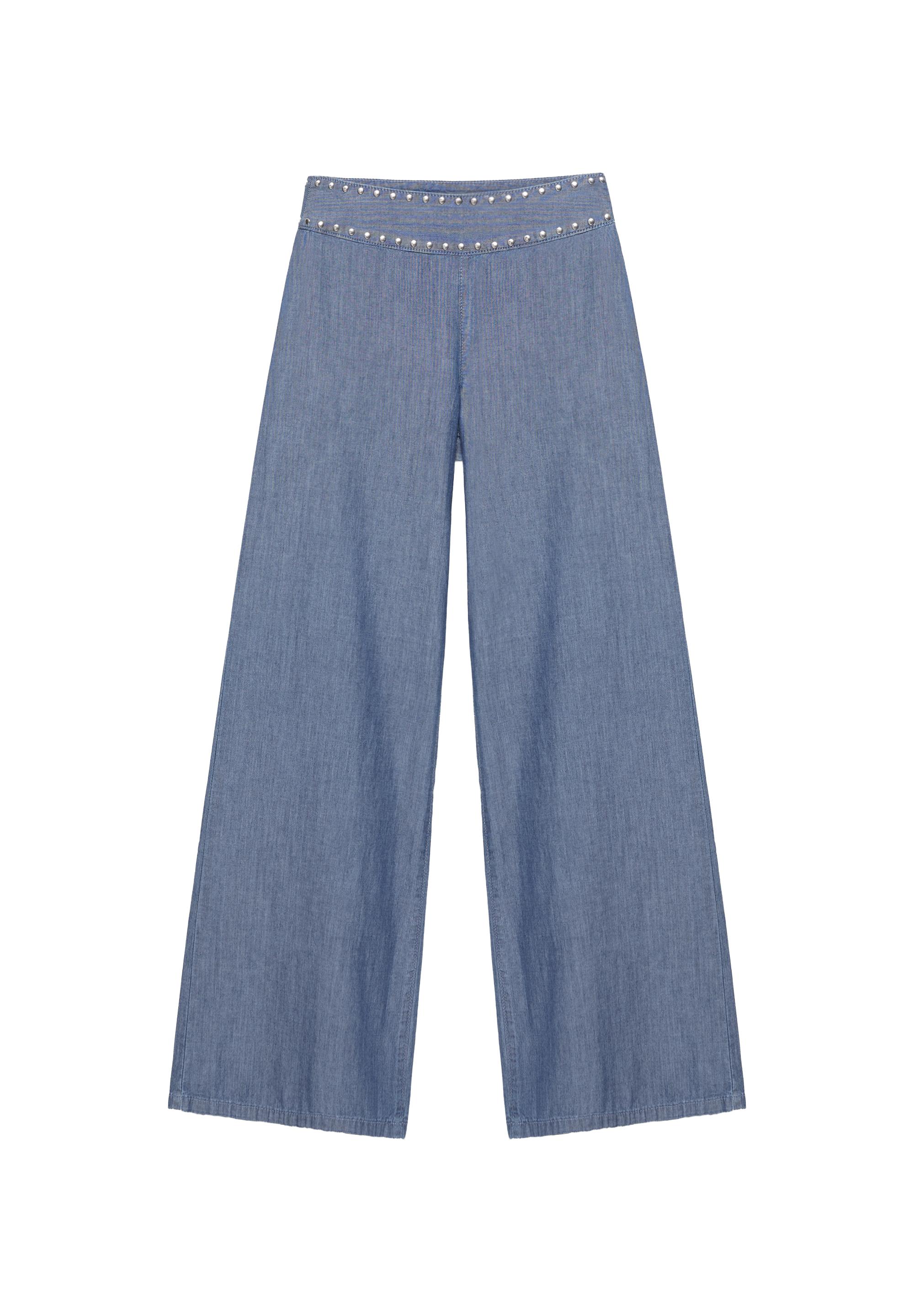 Wide-leg jeans with studs — Dark blue