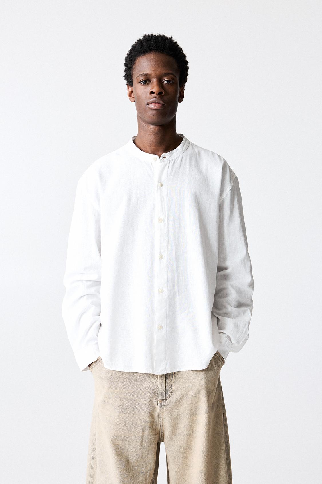 Col Mao Chemise Par Dessus Pull Chemise Col Mao En Gaze De Coton