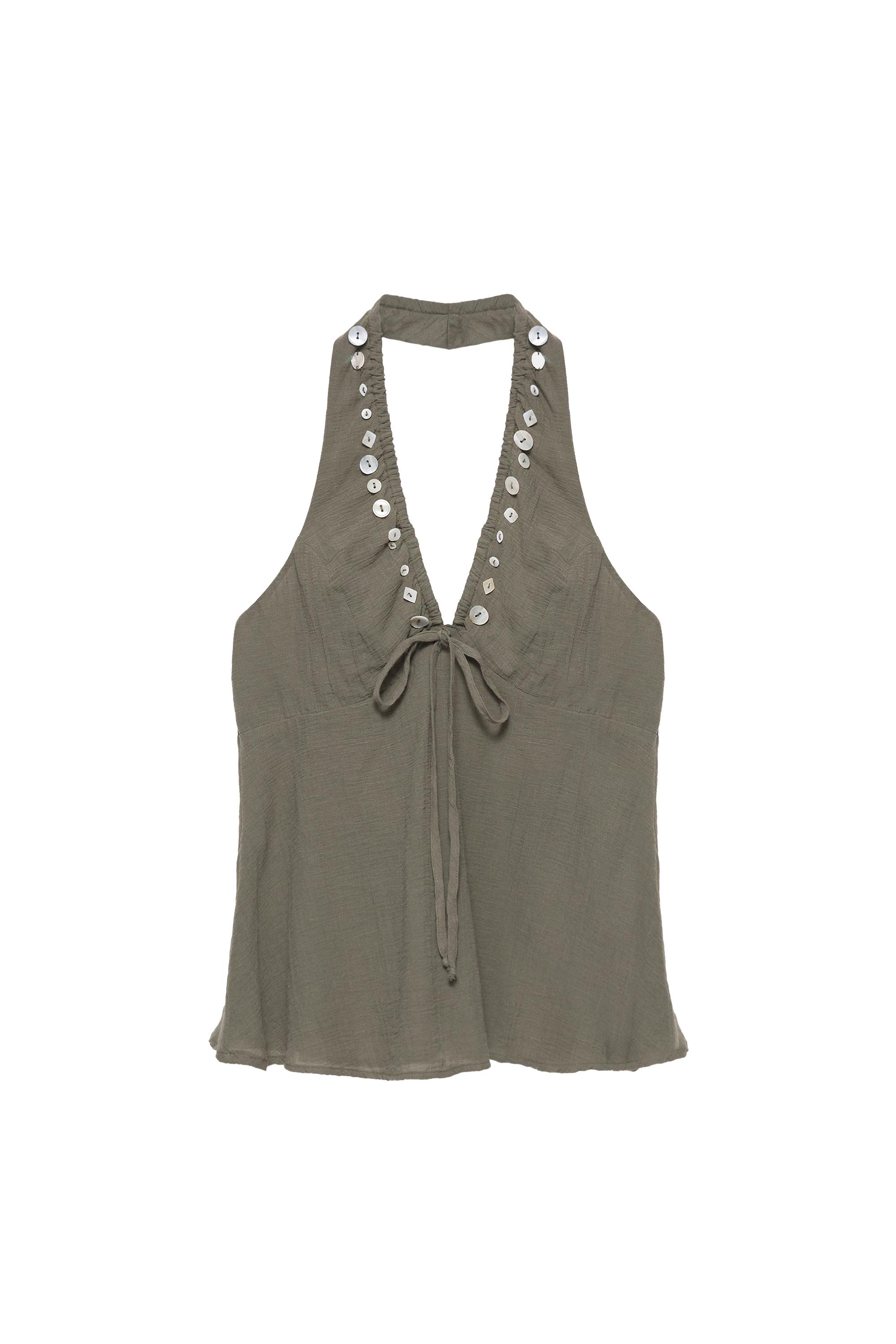 Halter yaka düğmeli top - Görsel 4