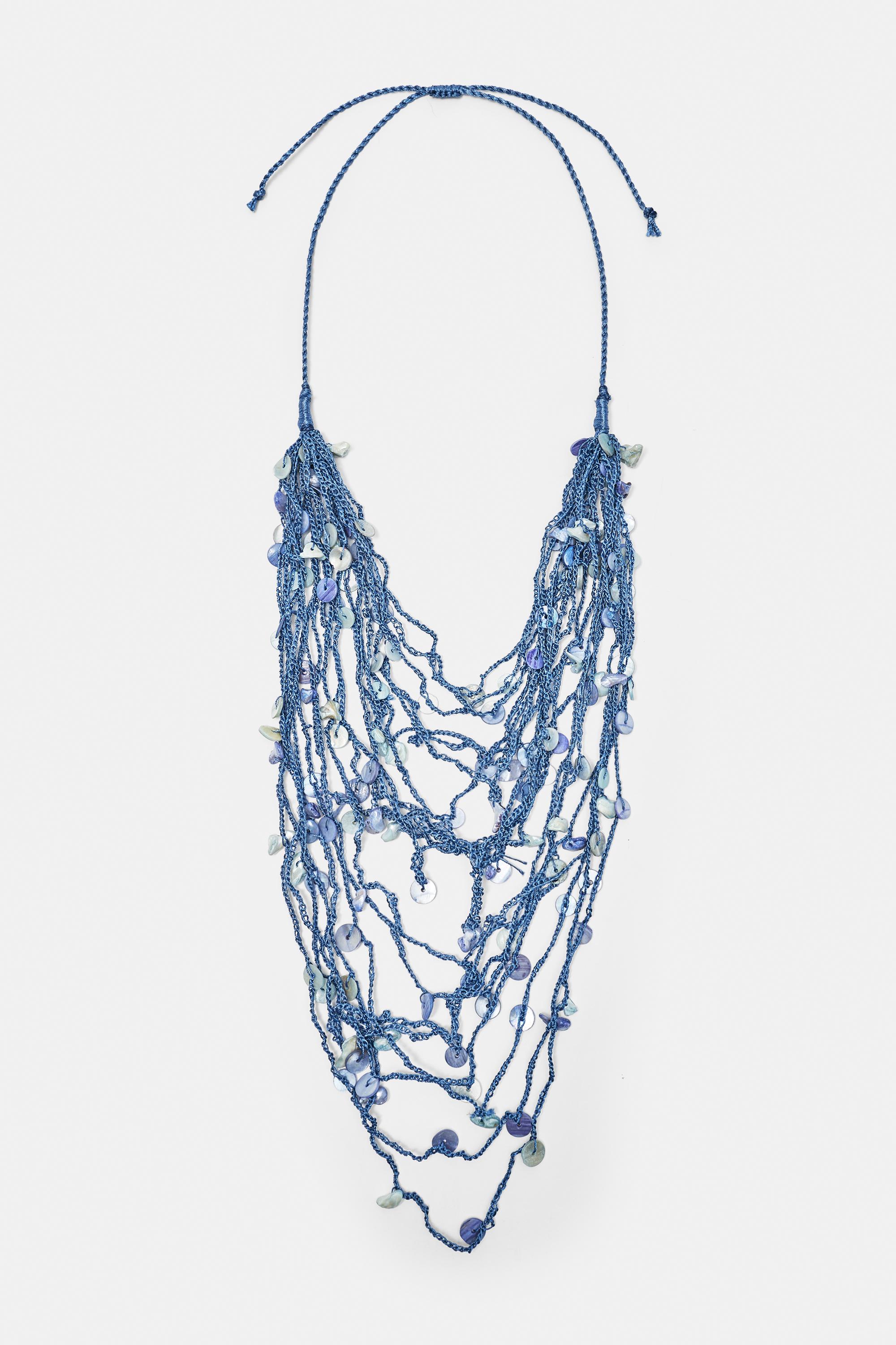 Mother-of-pearl-effect multi-strand necklace — Blue