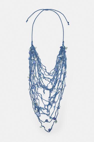 Mother-of-pearl-effect multi-strand necklace — Blue 7