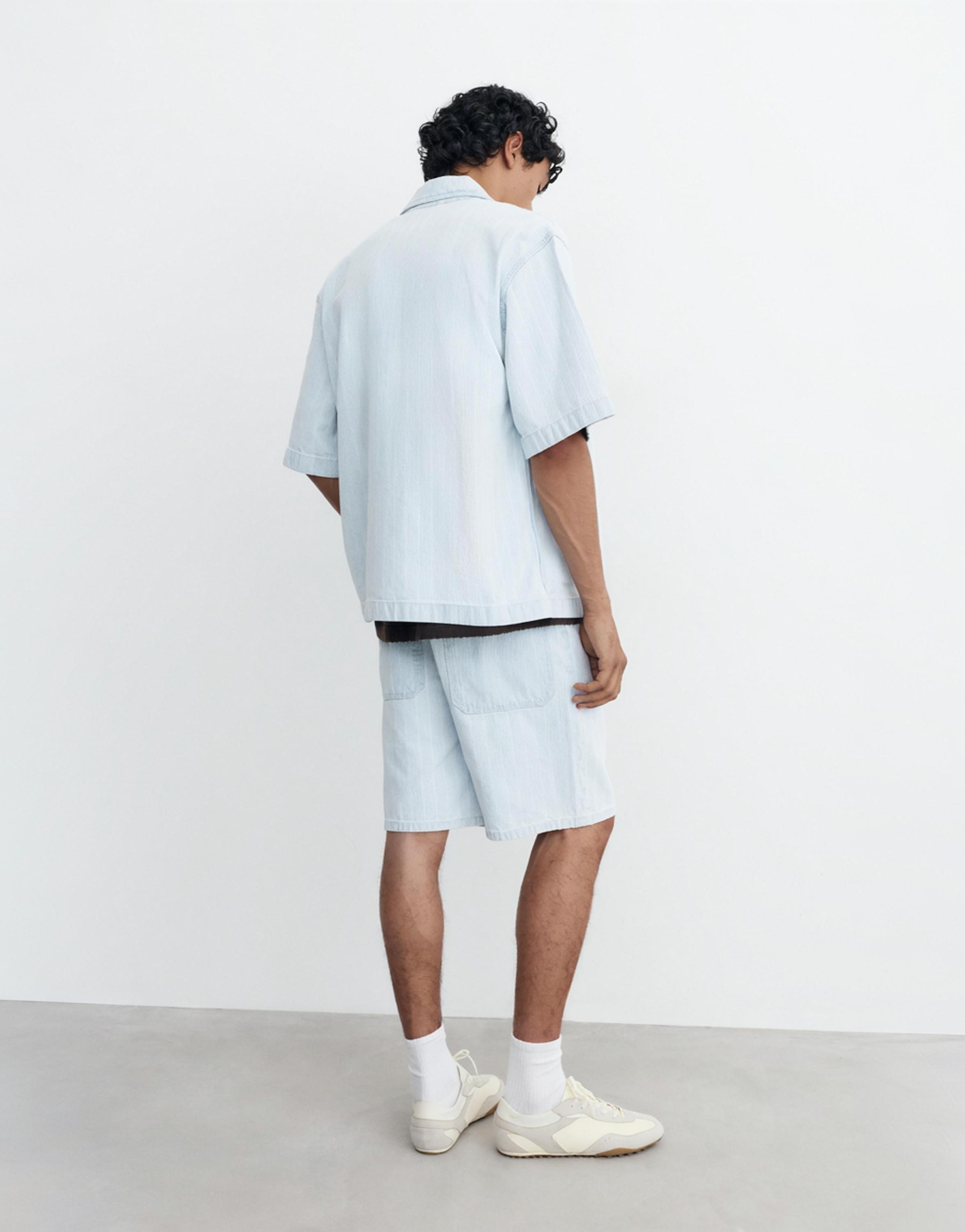 Zip-up denim shirt — Pale blue