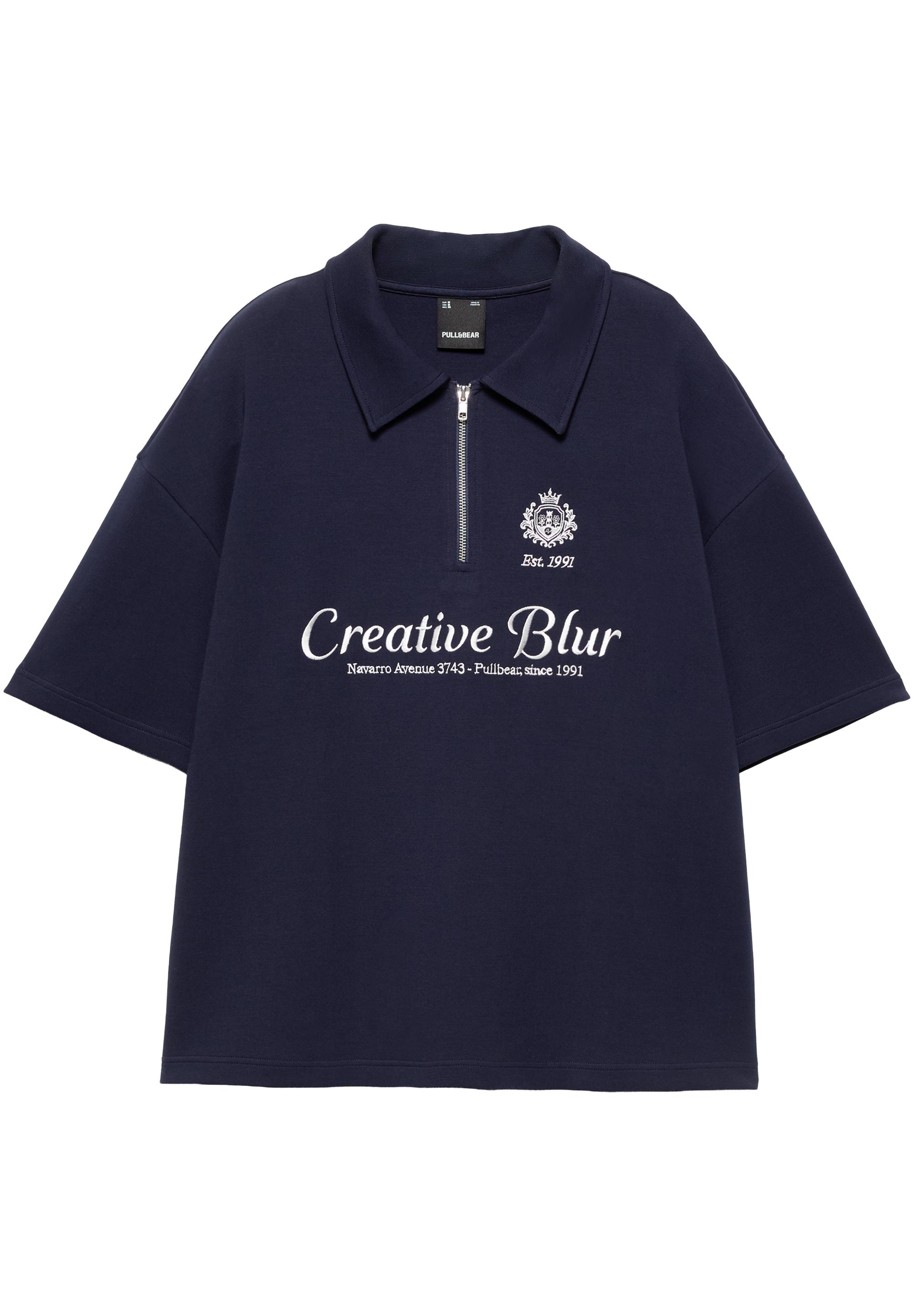 Interlock graphic polo shirt with zip — Navy